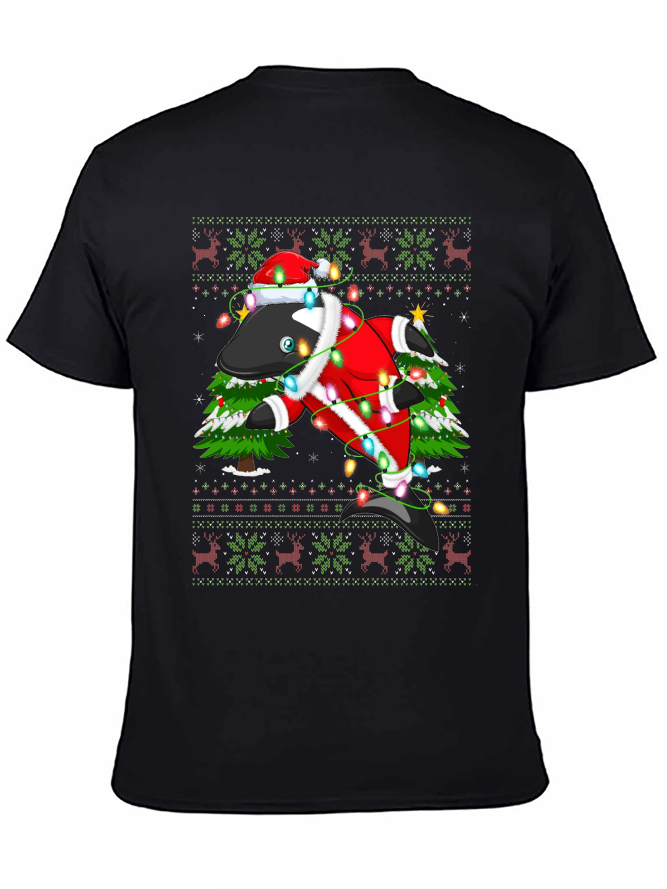Black Festive Orca Ugly Christmas T-Shirt view 4