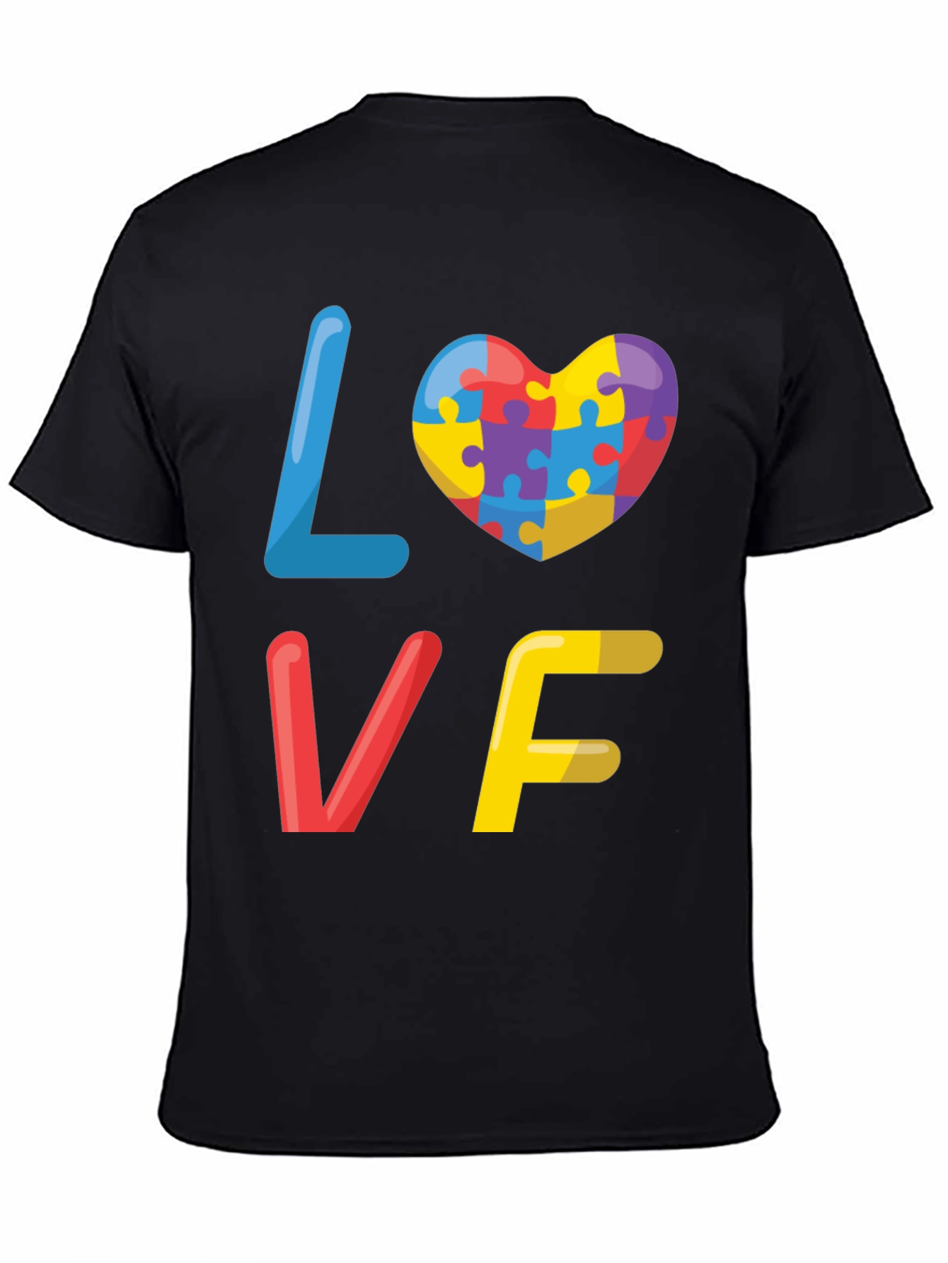 Black Autism Awareness Love Puzzle Heart Graphic Tee view 4