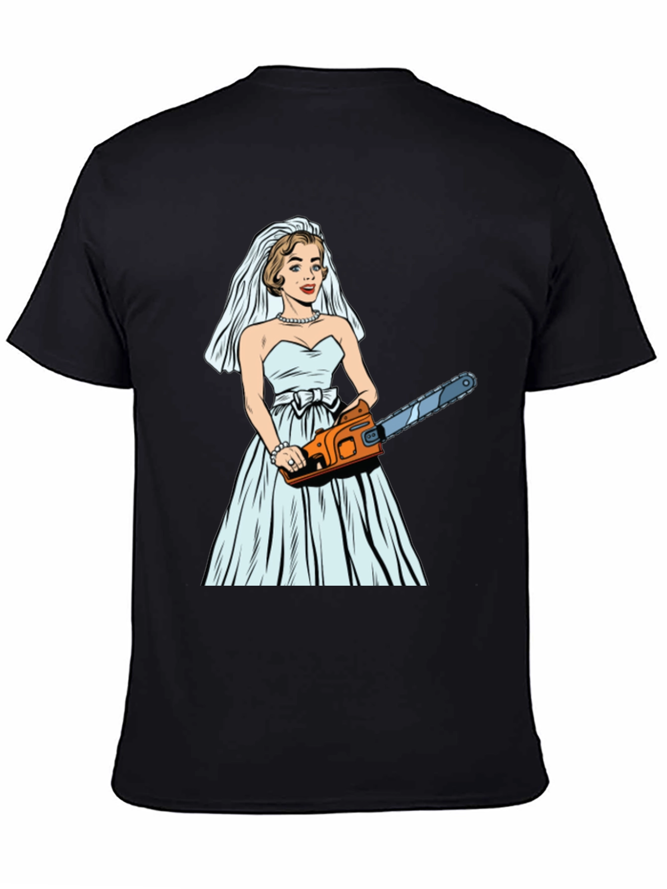 Black Bride with Chainsaw Graphic T-Shirt view 4