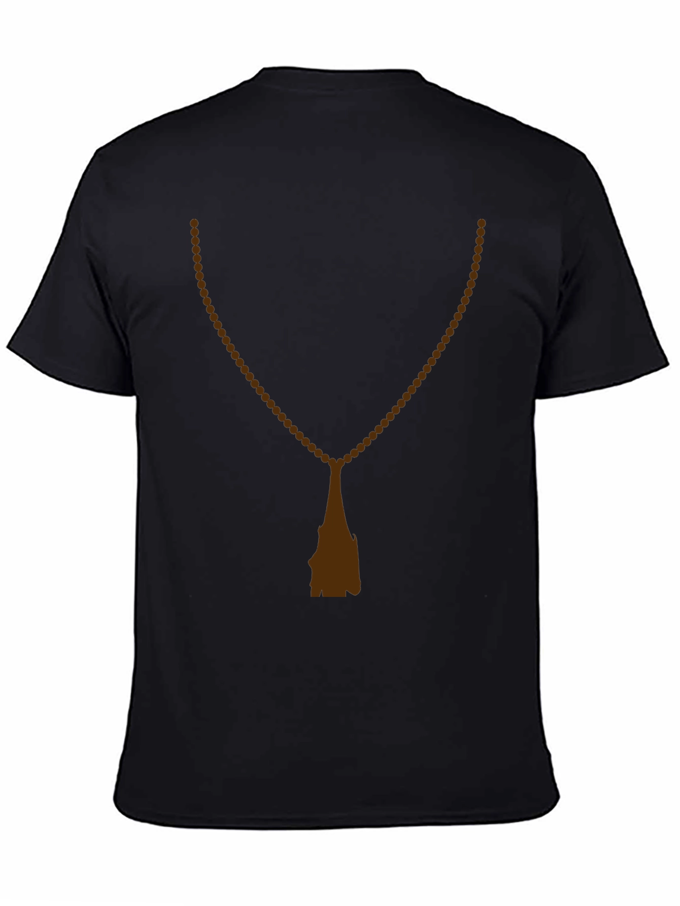 Black Men's Black T-Shirt with Rosary Beads Print view 4