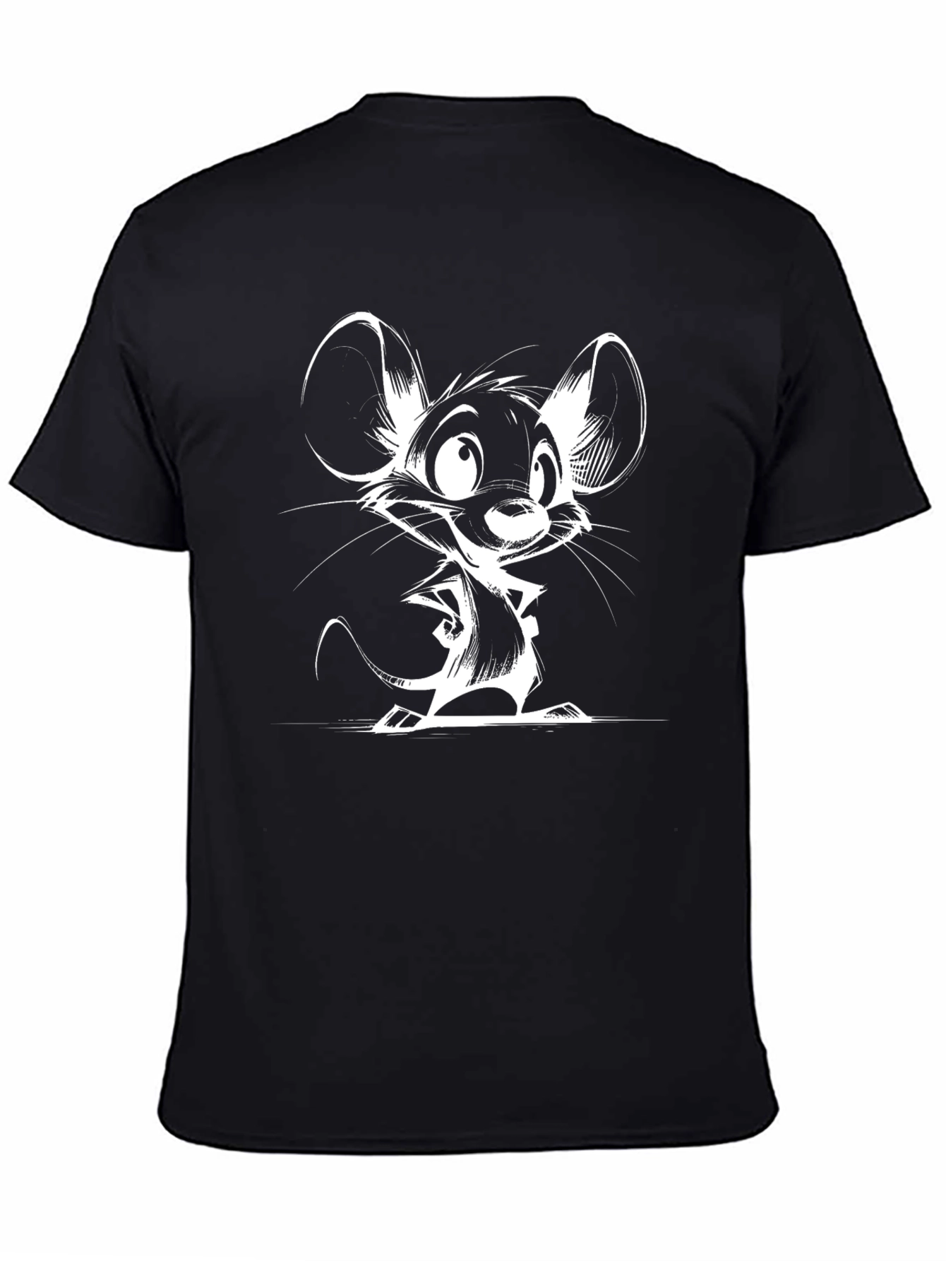 Black Cartoon Mouse Graphic Tee - Black Cotton T-Shirt view 4