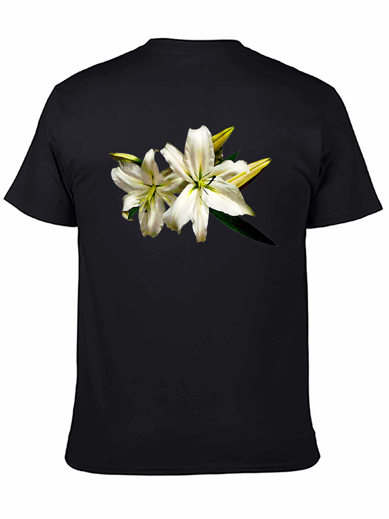 Black White Lily Graphic Tee - Black Cotton T-Shirt view 4