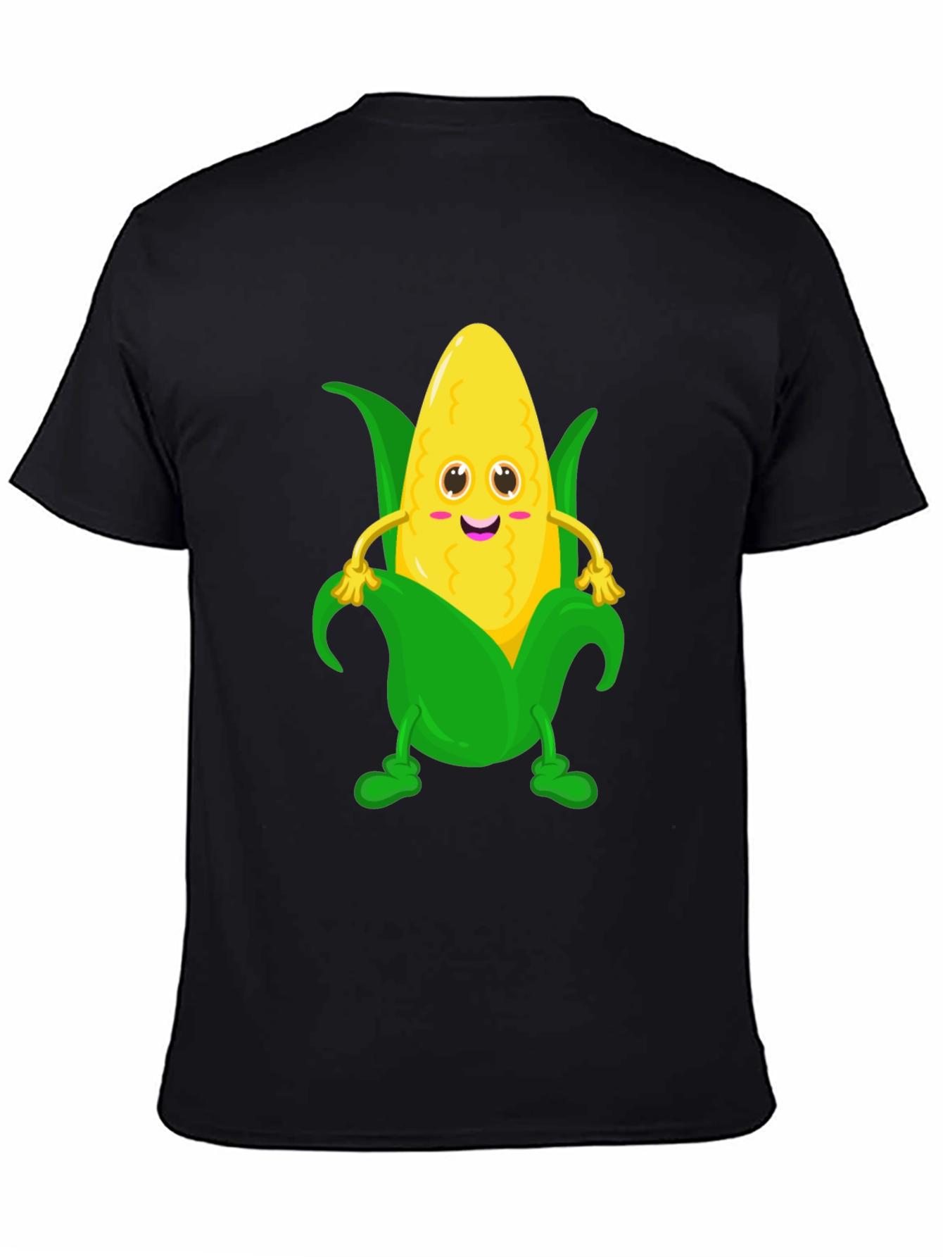 Black Funny Corn Cartoon Graphic Tee - Black Cotton T-Shirt view 4