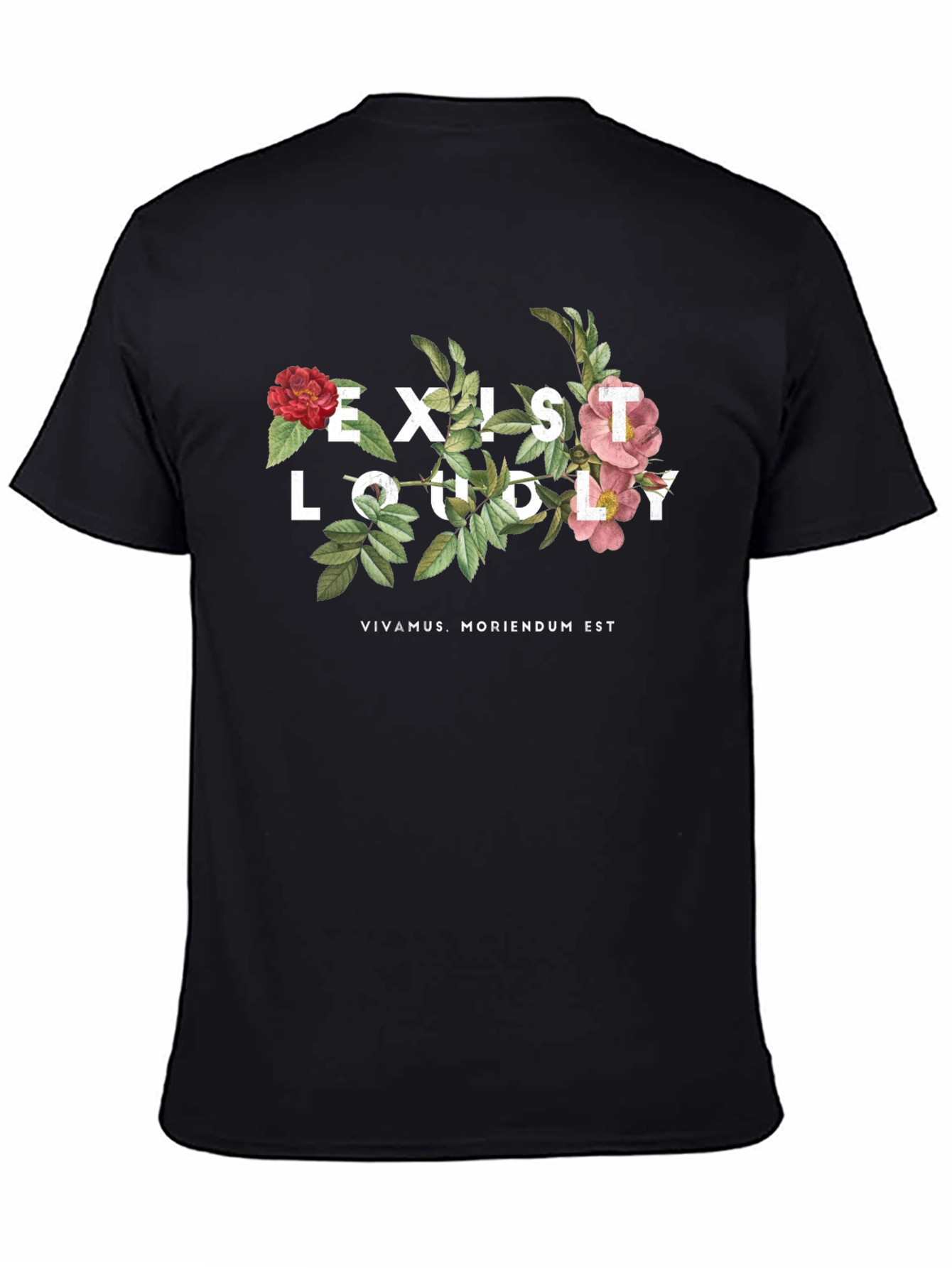 Black Exist Loudly Floral Print Black T-Shirt view 4