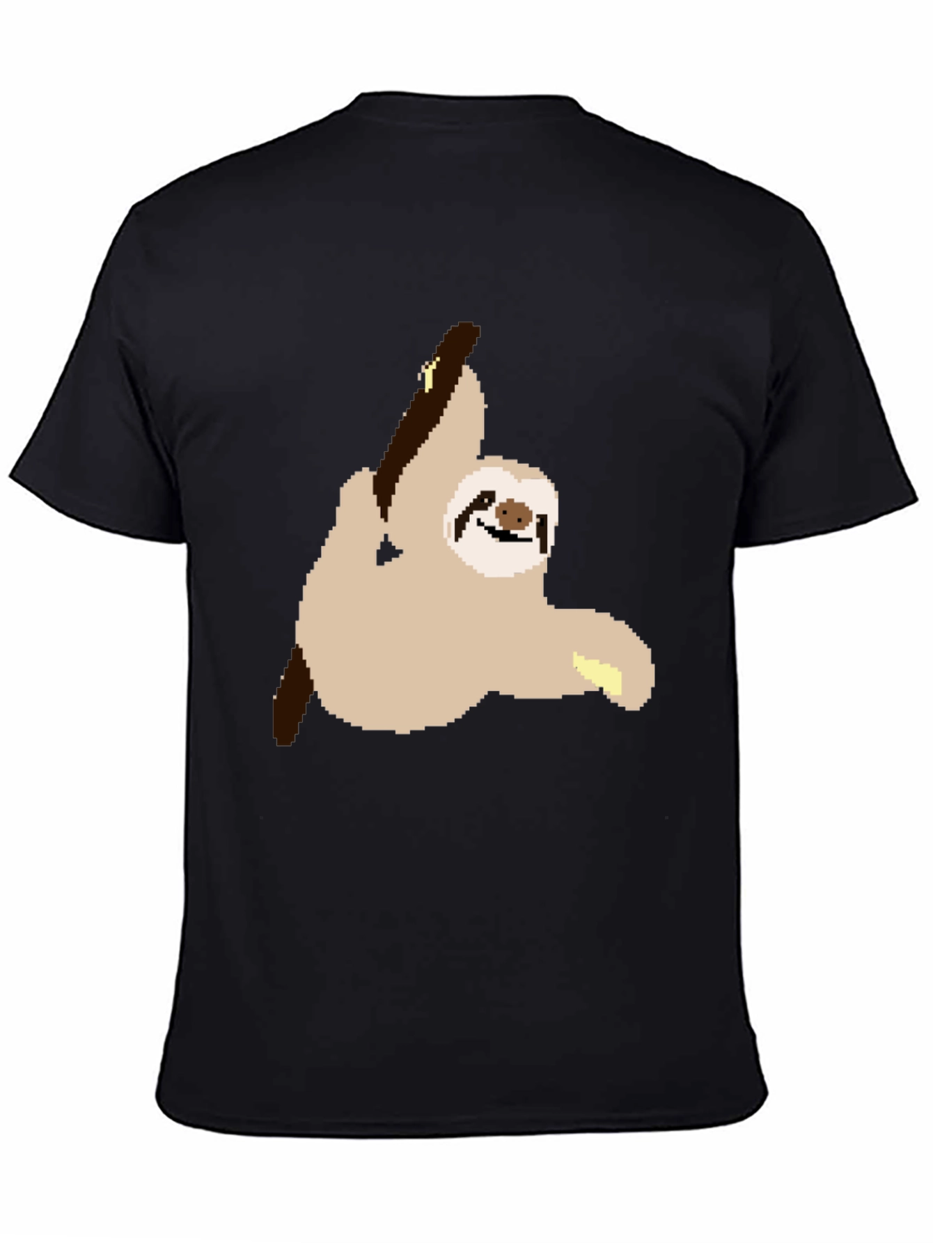 Black Pixel Sloth on Black T-Shirt view 4
