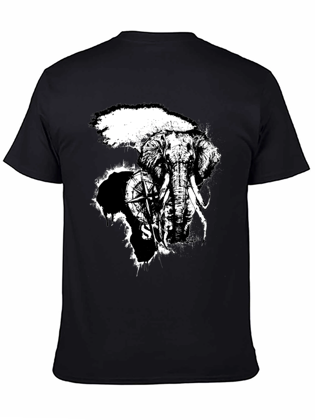Black Elephant Compass Graphic Black T-Shirt view 4