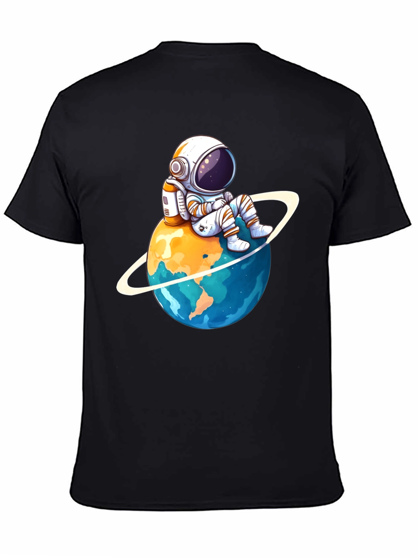 Black Astronaut on Planet T-Shirt - Black Cotton Graphic Tee view 4