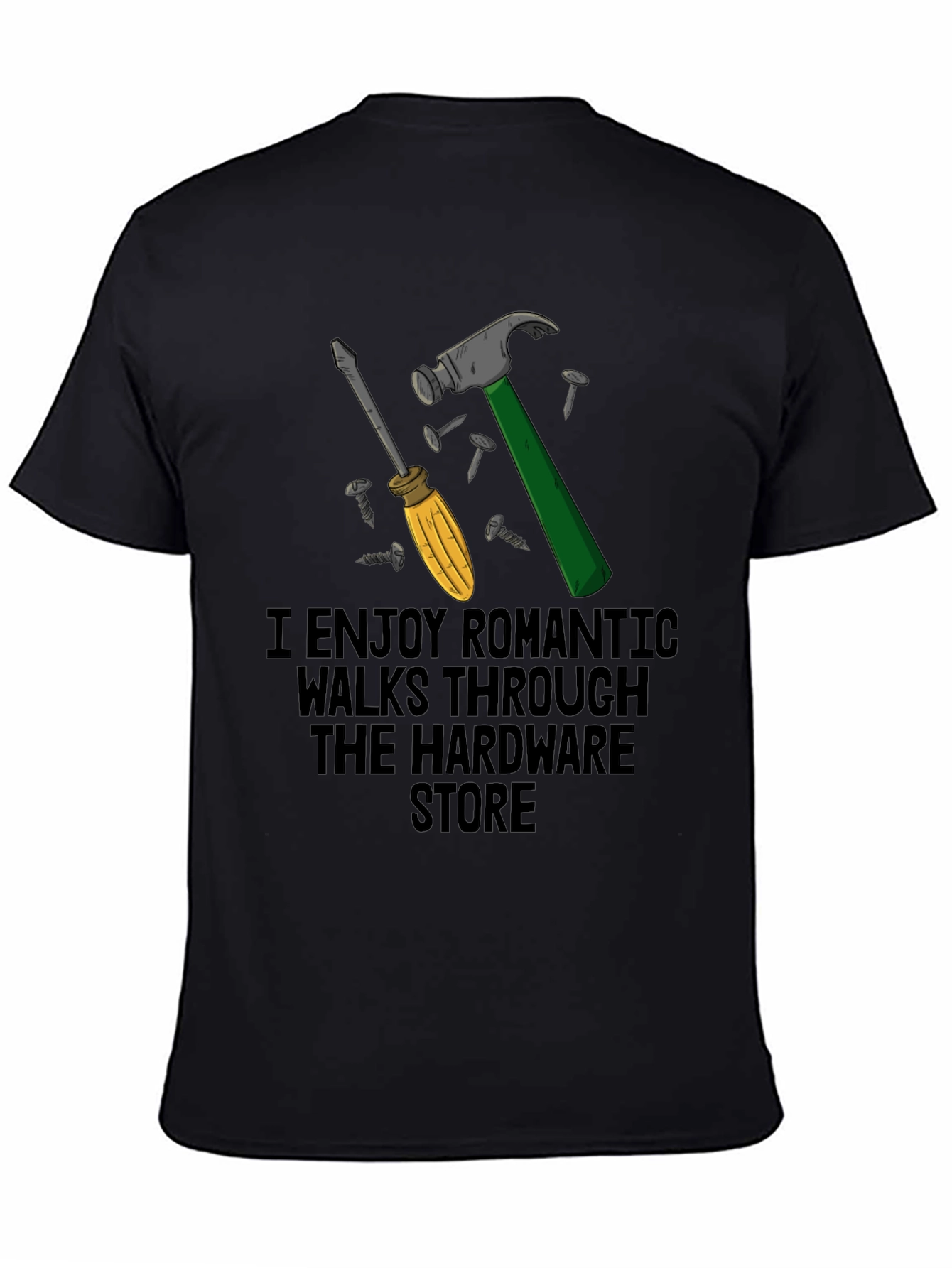 Black Hardware Store Romantic Walk T-Shirt - Men's Funny Tee view 4