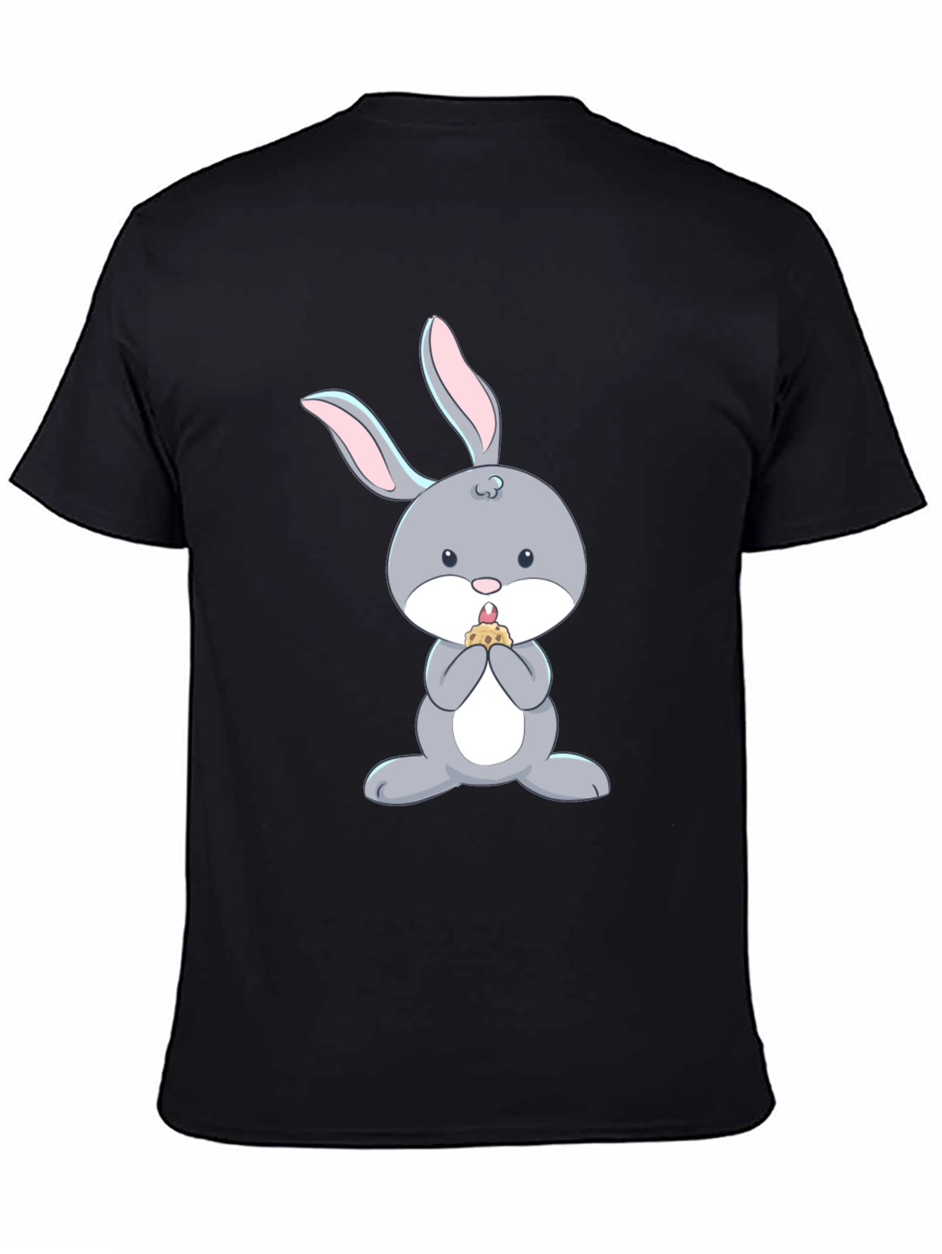 Black Cute Bunny Eating T-Shirt - Black Cotton Tee view 4