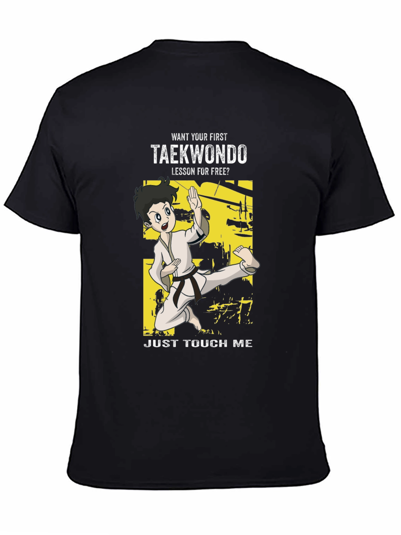 Black Taekwondo Funny Cartoon T-Shirt view 4