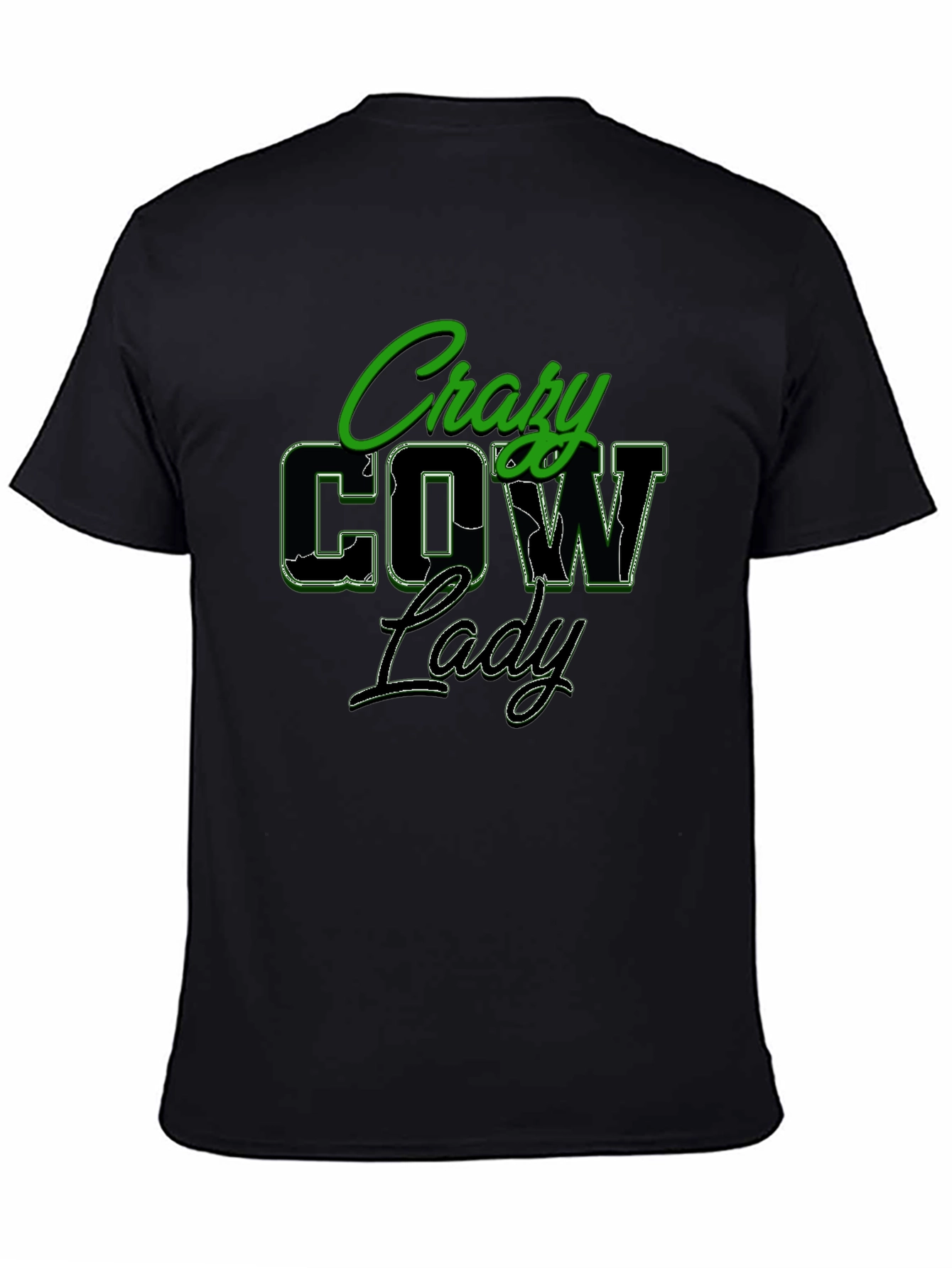 Black Crazy Cow Lady Black Graphic T-Shirt view 4