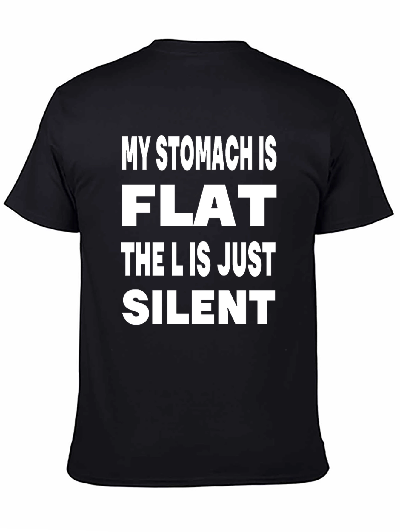 Black Funny Graphic Tee - My Stomach Is Flat T-Shirt view 4