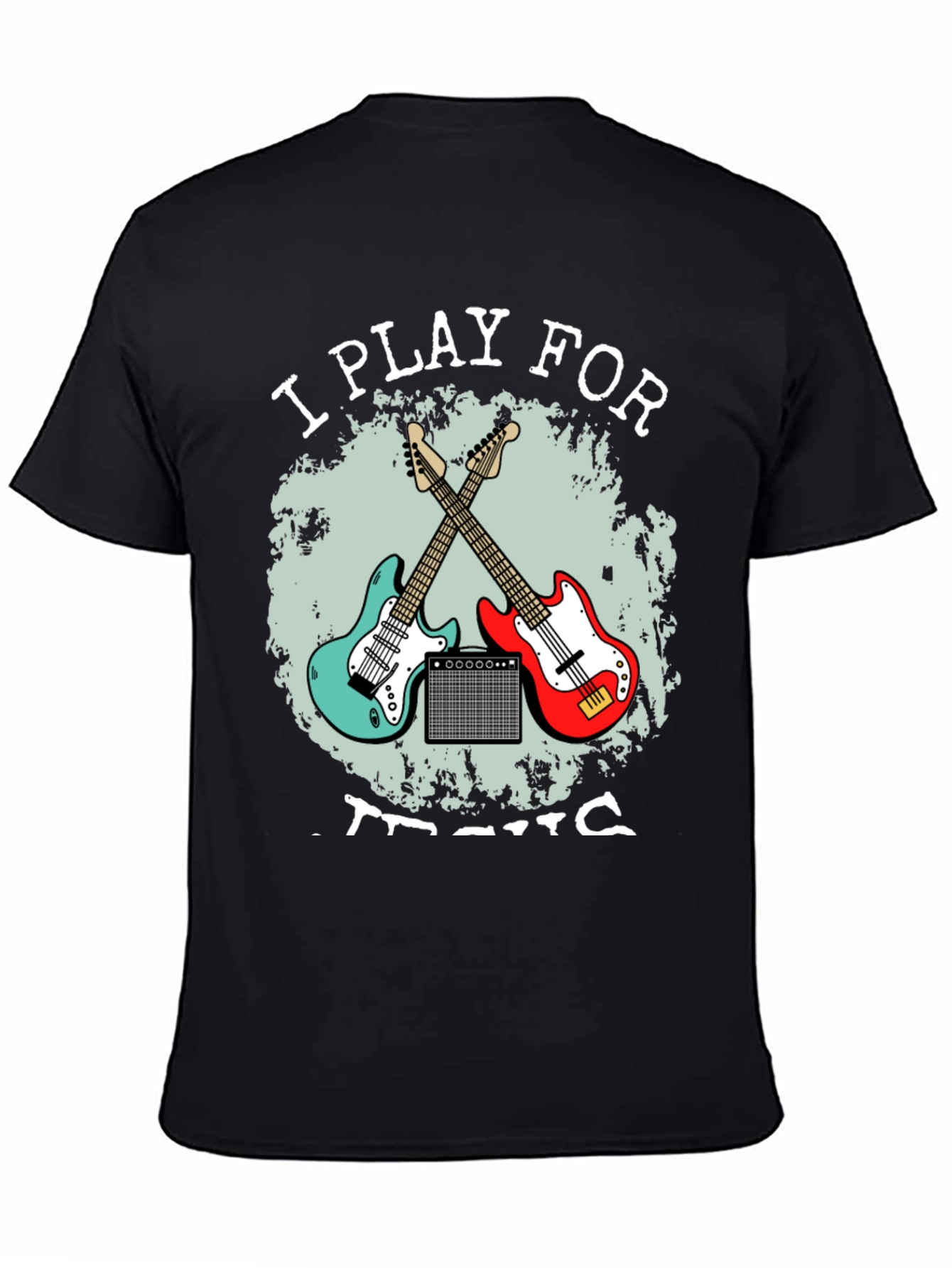 Black I Play For Music Guitar T-Shirt view 4