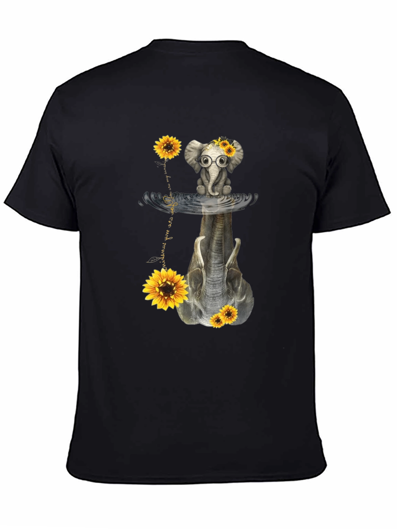 Black Elephant Sunflower Reflection Graphic Tee view 4