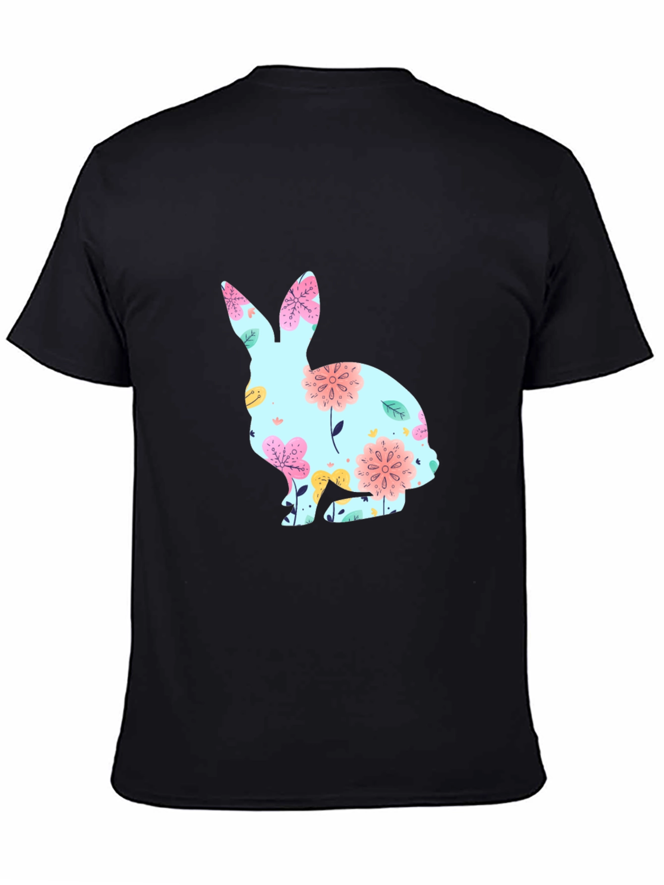 Camiseta Negra con Conejo Floral para Pascua