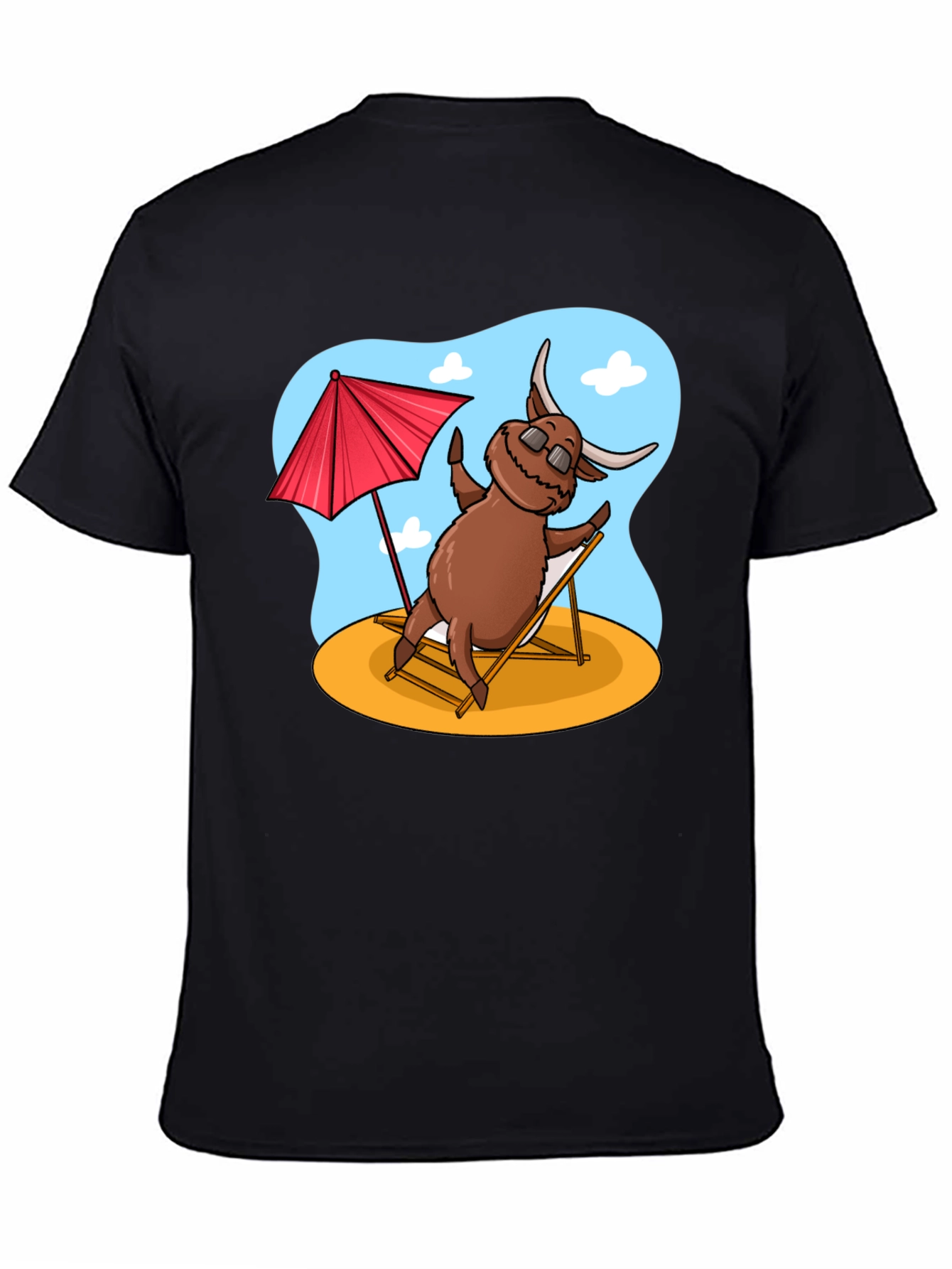 Black Beach Bull T-Shirt - Relaxed Cartoon Graphic Tee view 4