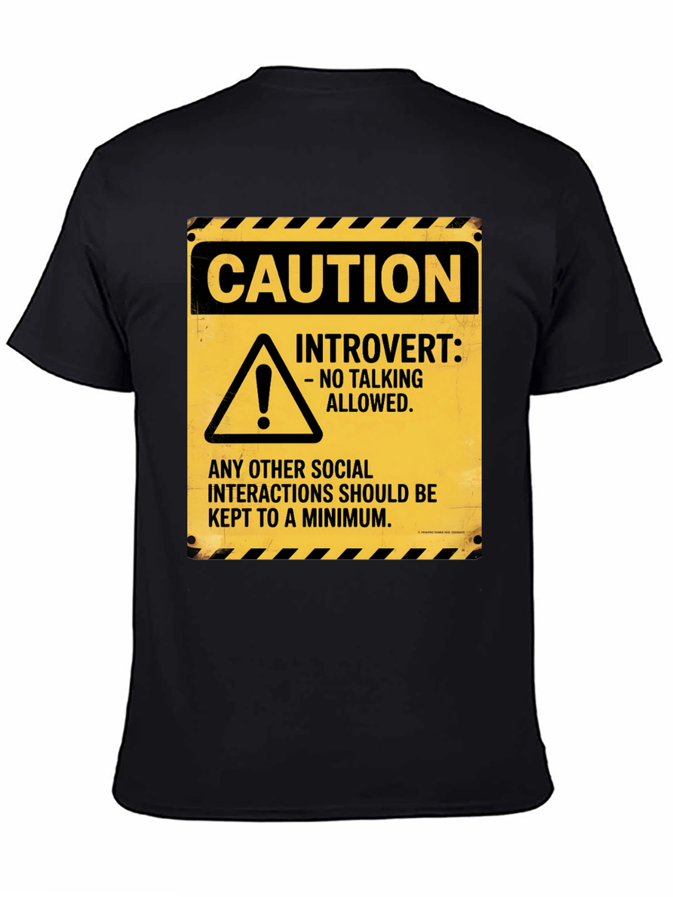 Black Caution Introvert Novelty Graphic Tee view 4