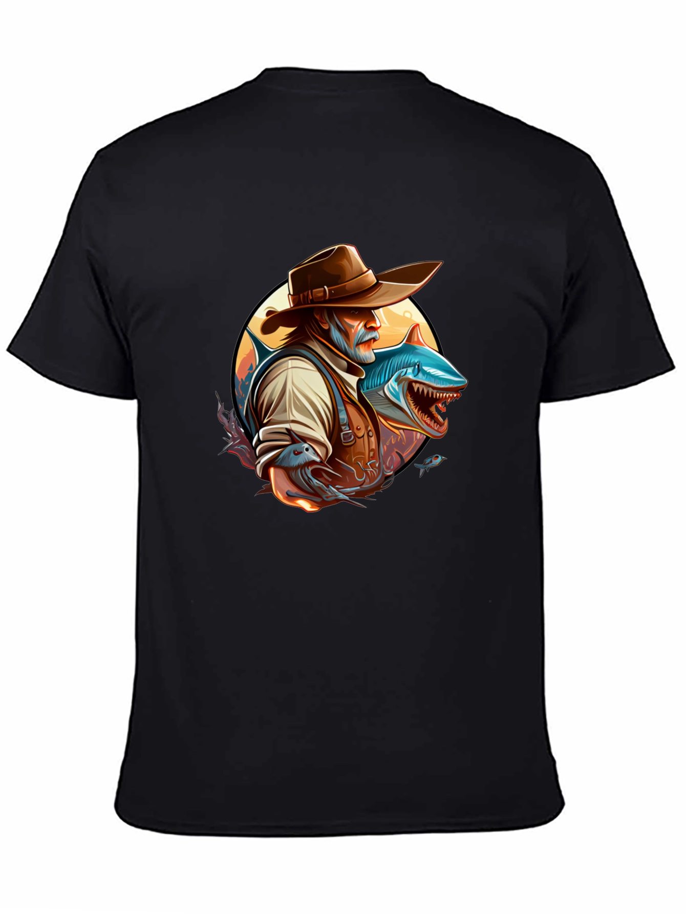 Black Shark Fisherman Graphic Tee - Black Cotton Blend view 4