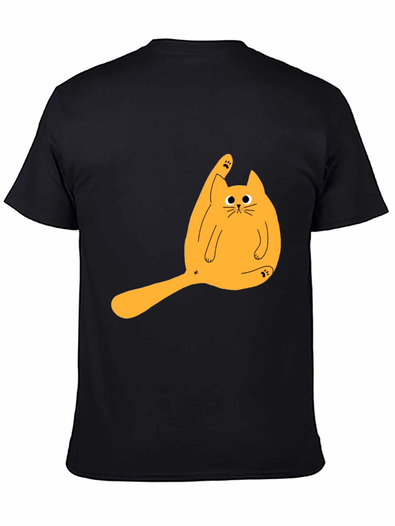 Black Funny Cat Licking Paw Graphic Tee - Black T-Shirt view 4