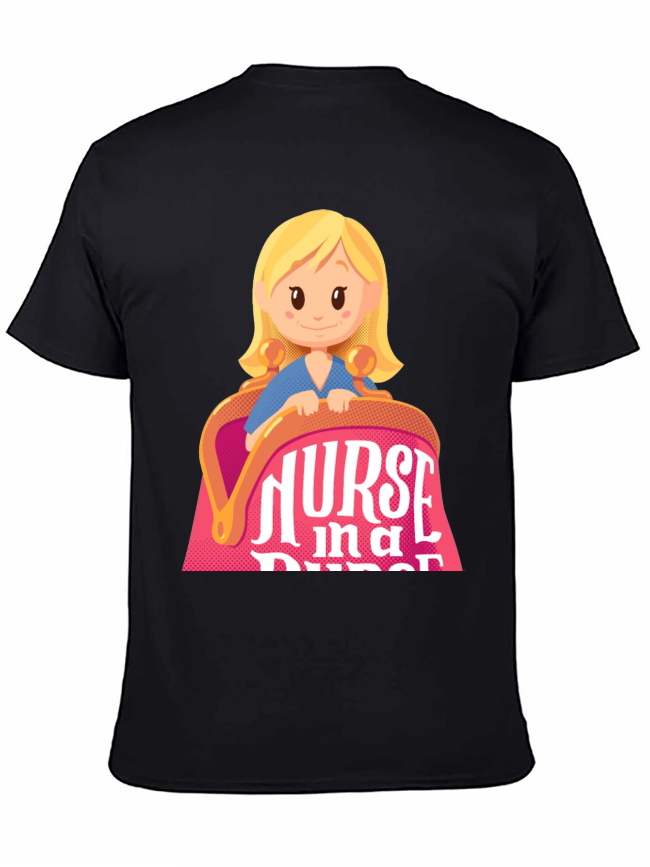 Black Nurse in a Purse Cartoon Graphic T-Shirt view 4