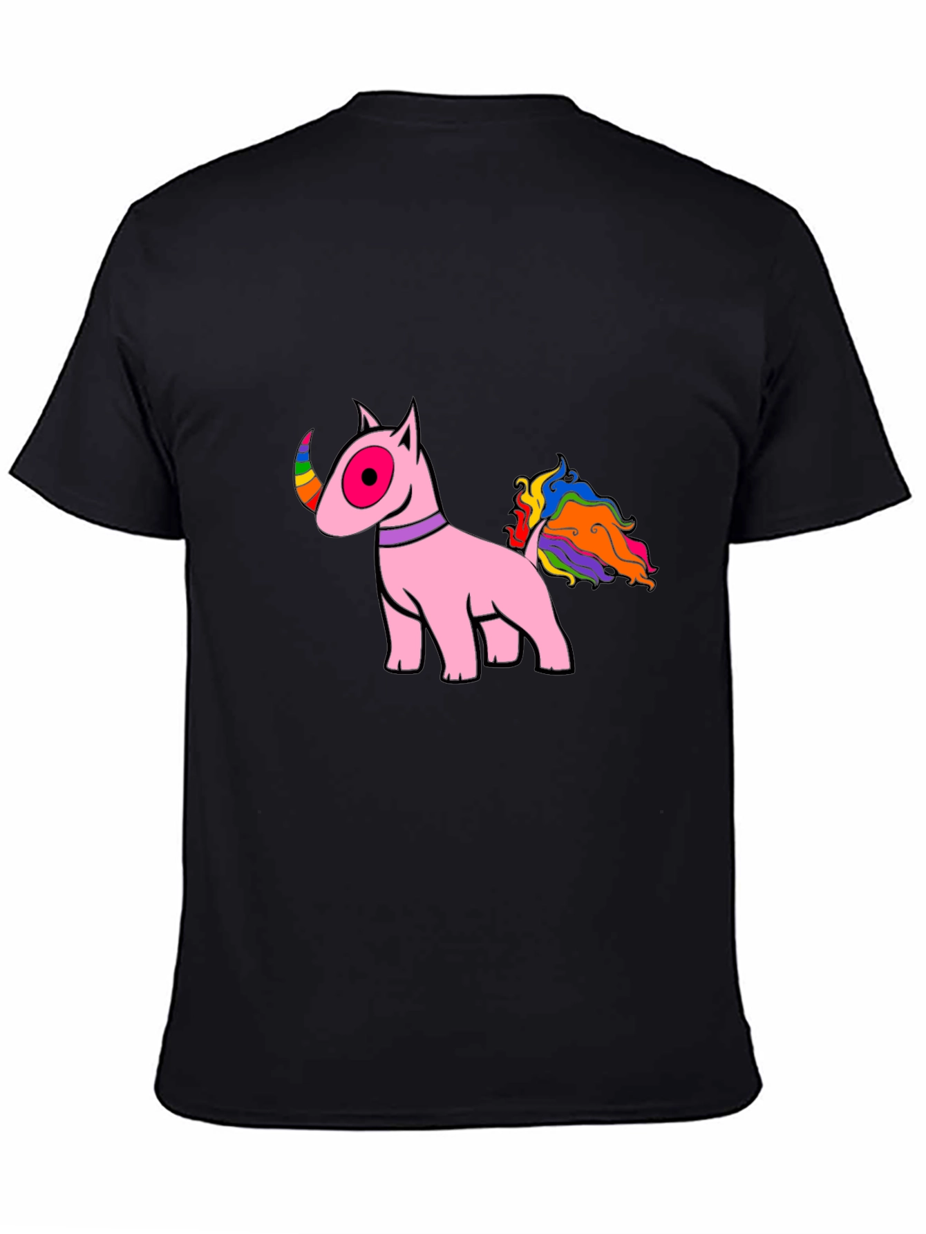Black Pink Bull Terrier Rainbow Tail T-Shirt view 4