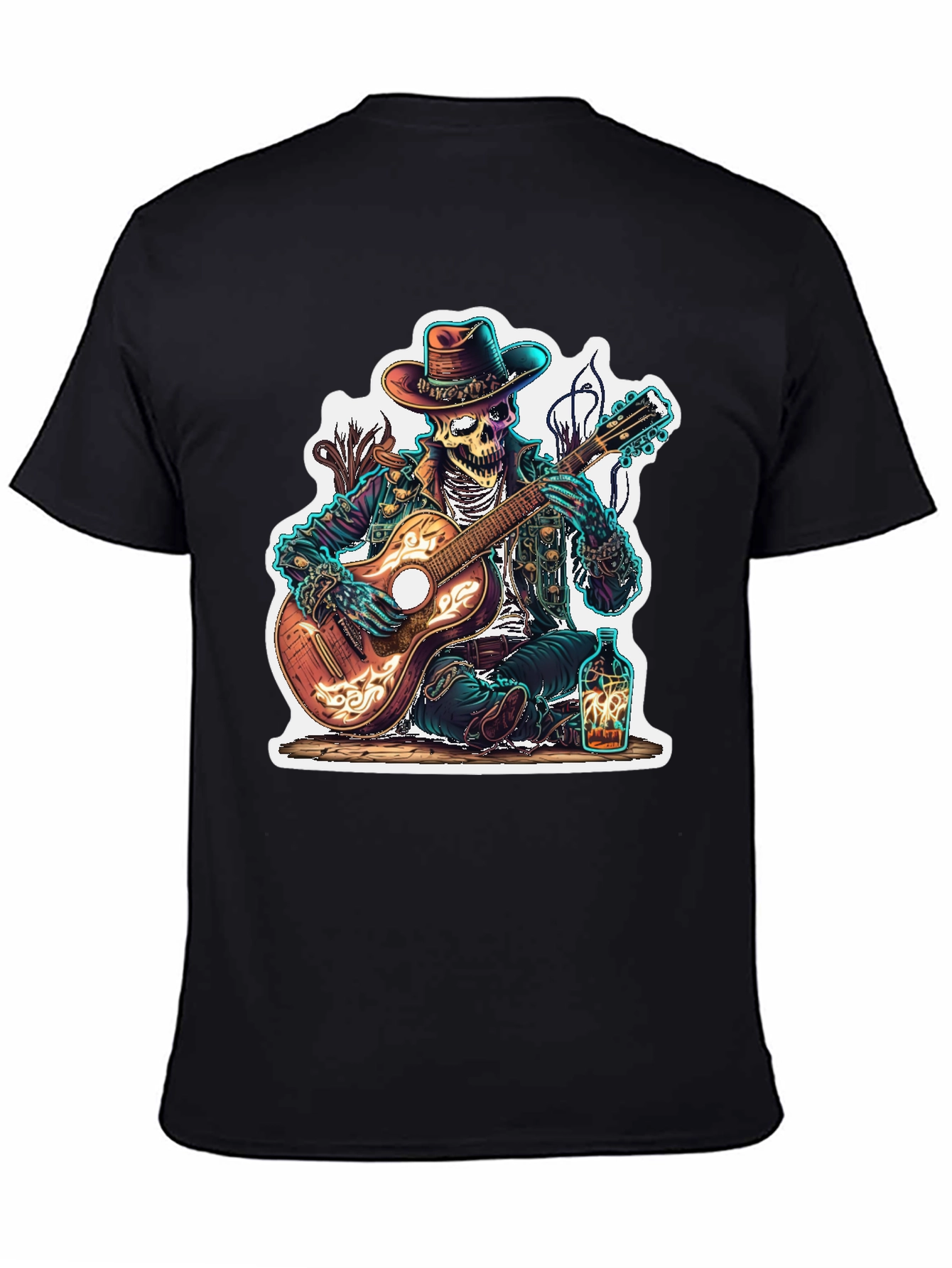 Black Skeleton Cowboy Guitarist Graphic Tee view 4