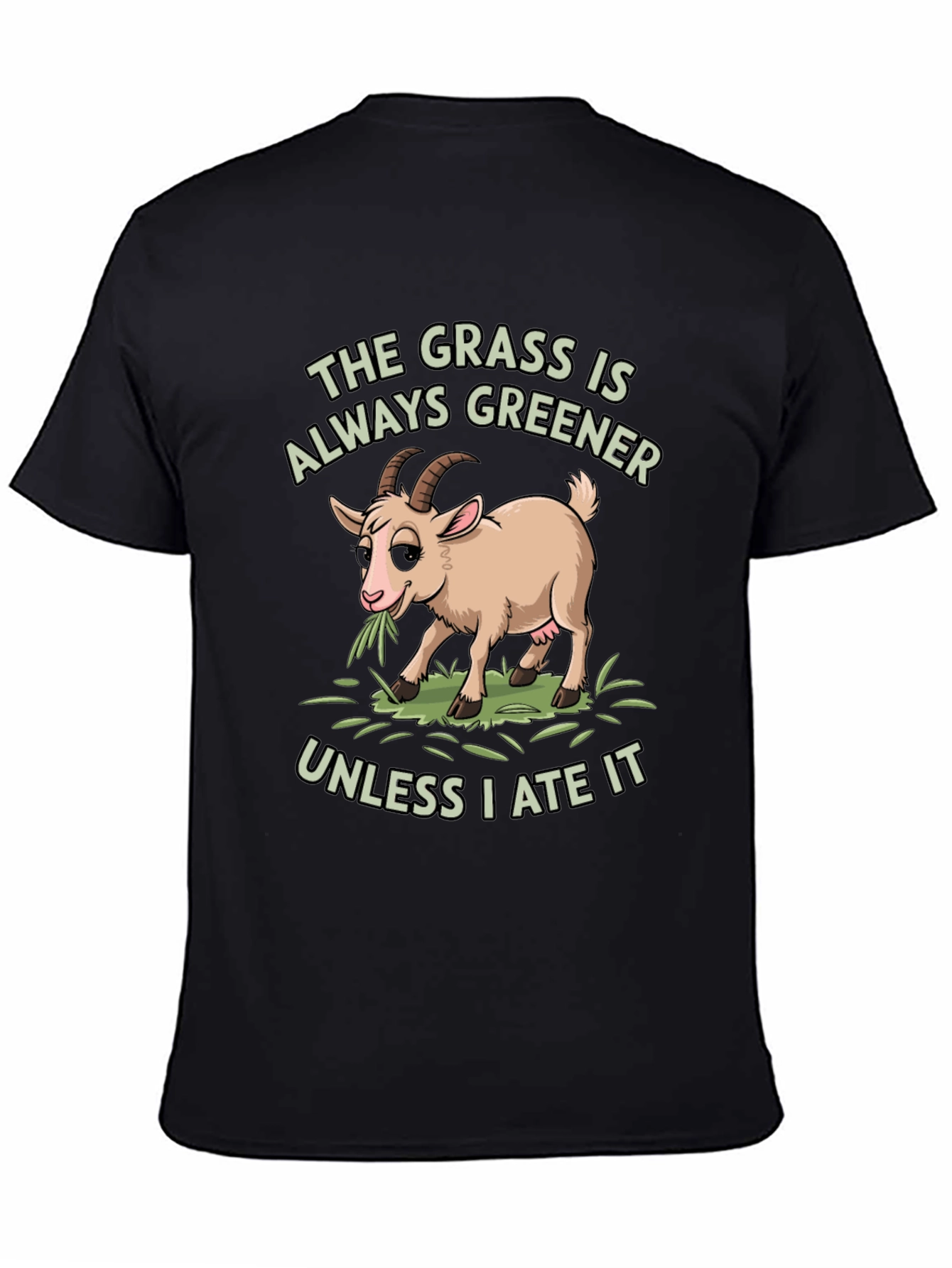 Black Funny Goat T-Shirt: The Grass Is Always Greener view 4