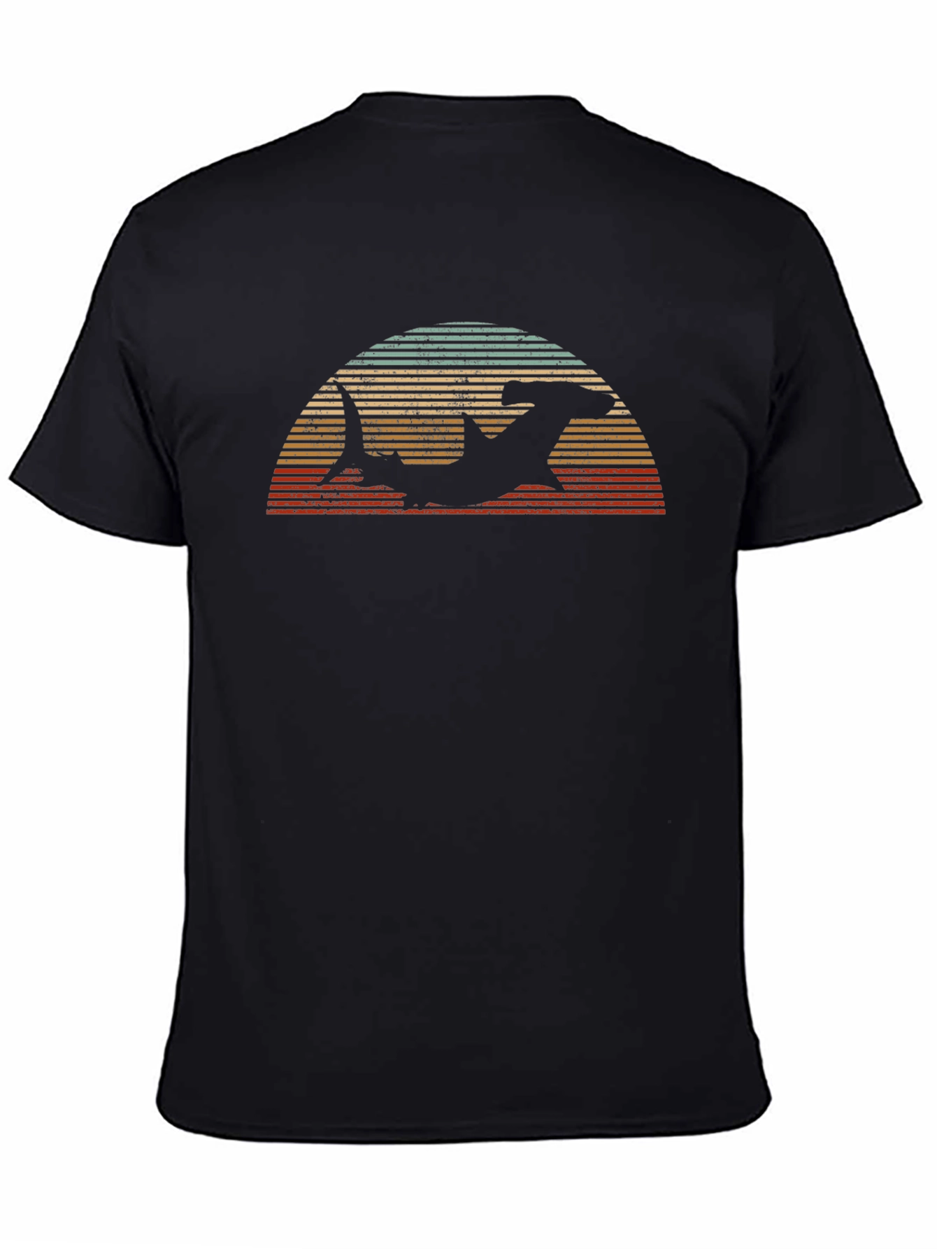 Black Hammerhead Shark Retro Sunset T-Shirt view 4