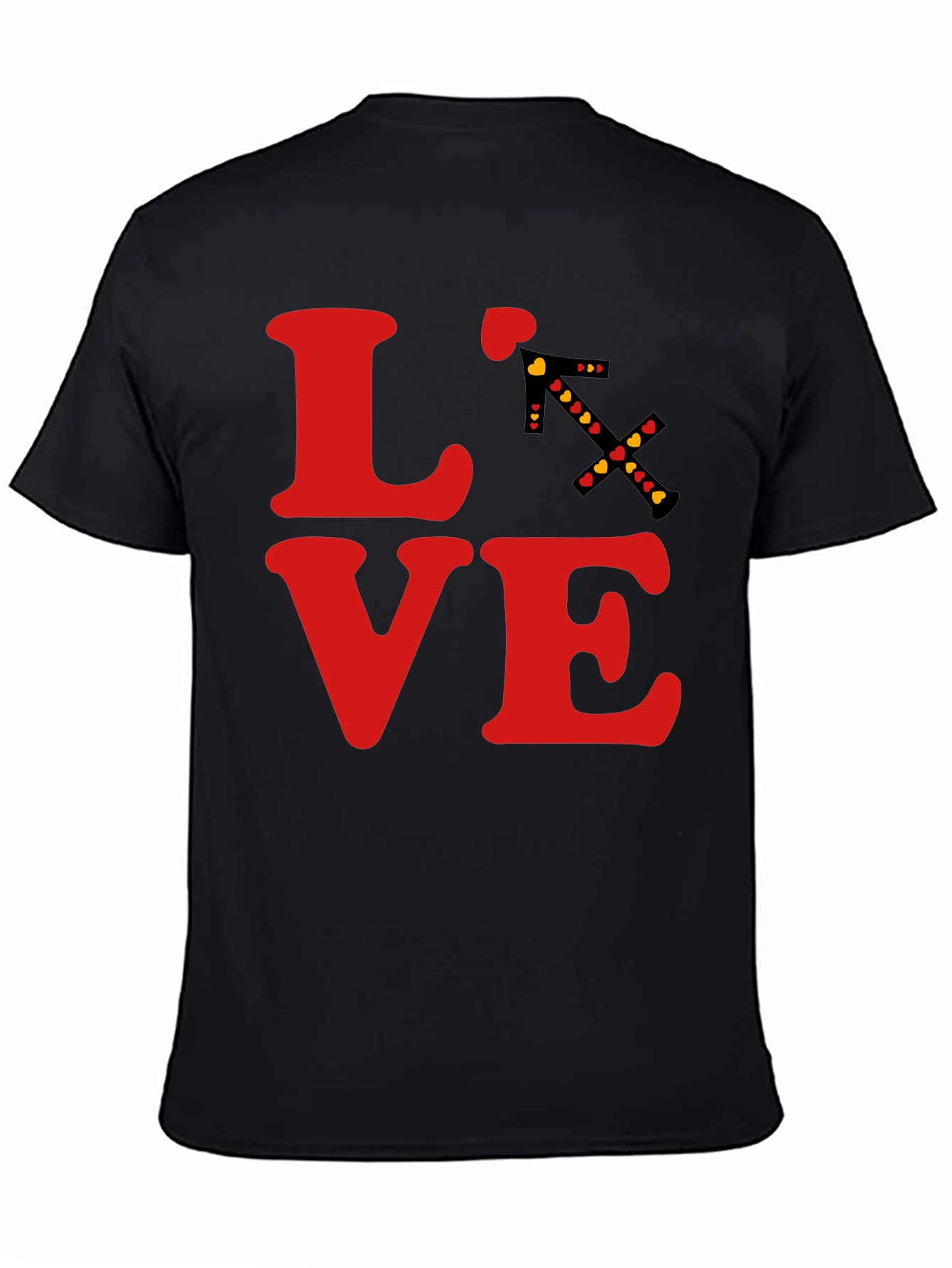 Black LOVE T-Shirt - Sagittarius Arrow Heart Design view 4