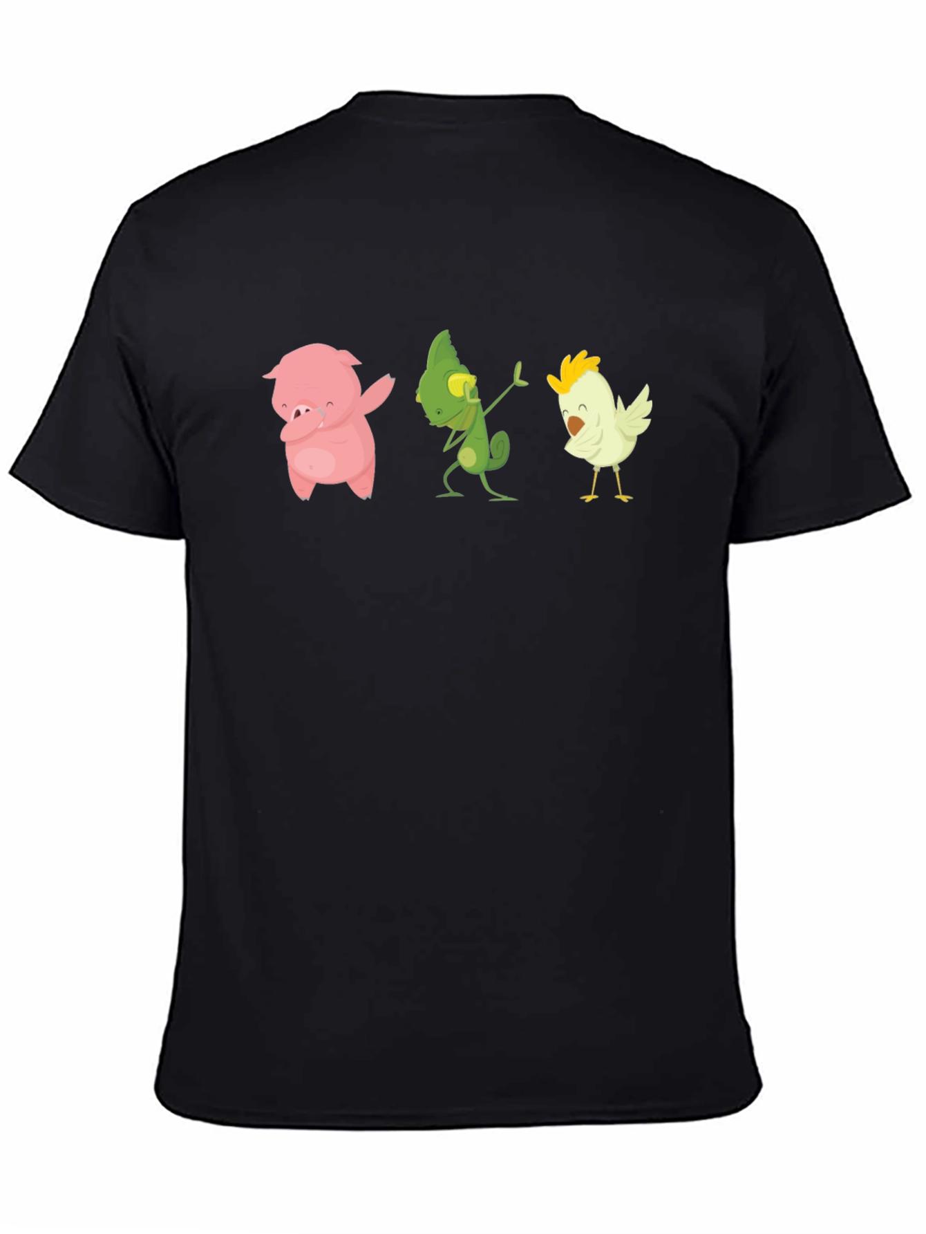 Black Dabbing Animal T-Shirt: Pig, Lizard, Chicken view 4