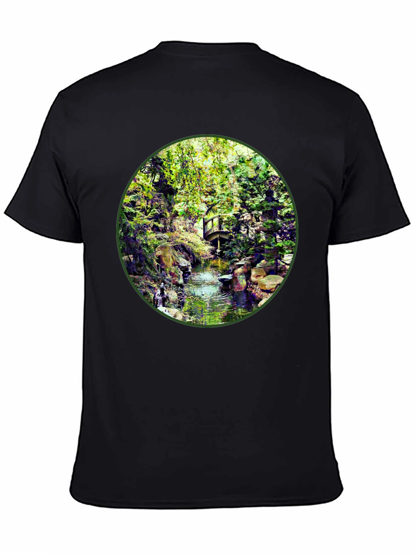 Black Nature Stream T-Shirt - Unique Design view 4