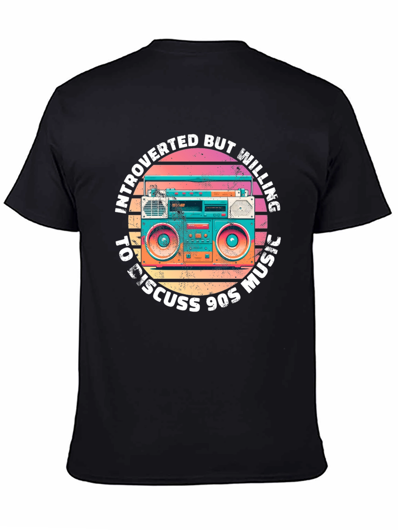 Black Introverted 90s Music Boombox Graphic T-Shirt view 4