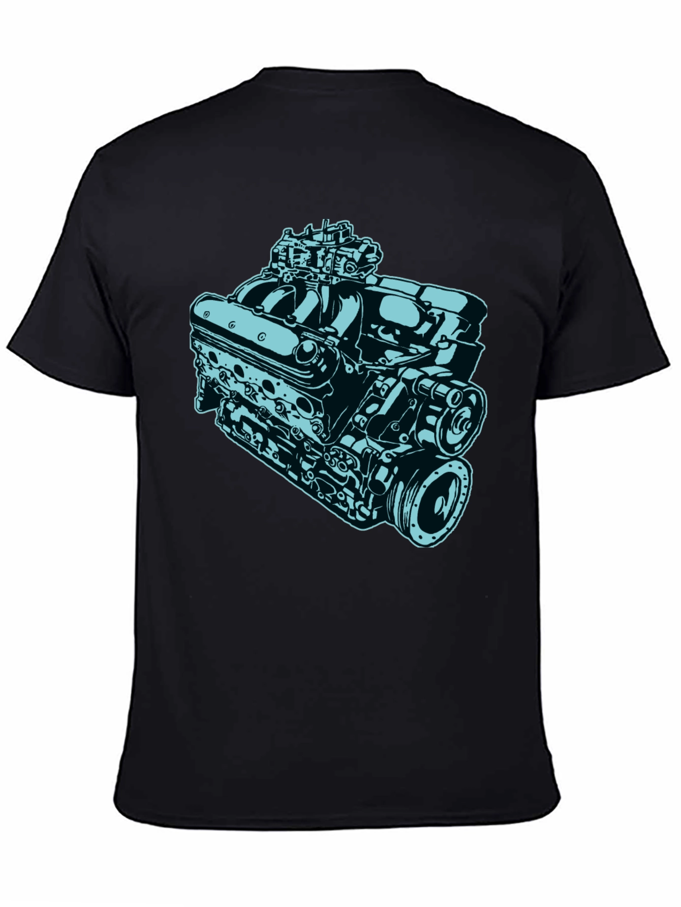 Black Car Engine Graphic Tee - Black Cotton Short Sleeve Shirt view 4
