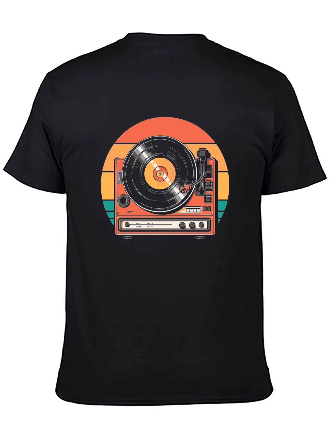 Black Retro Turntable Graphic Tee - Vintage Music Lover Shirt view 4