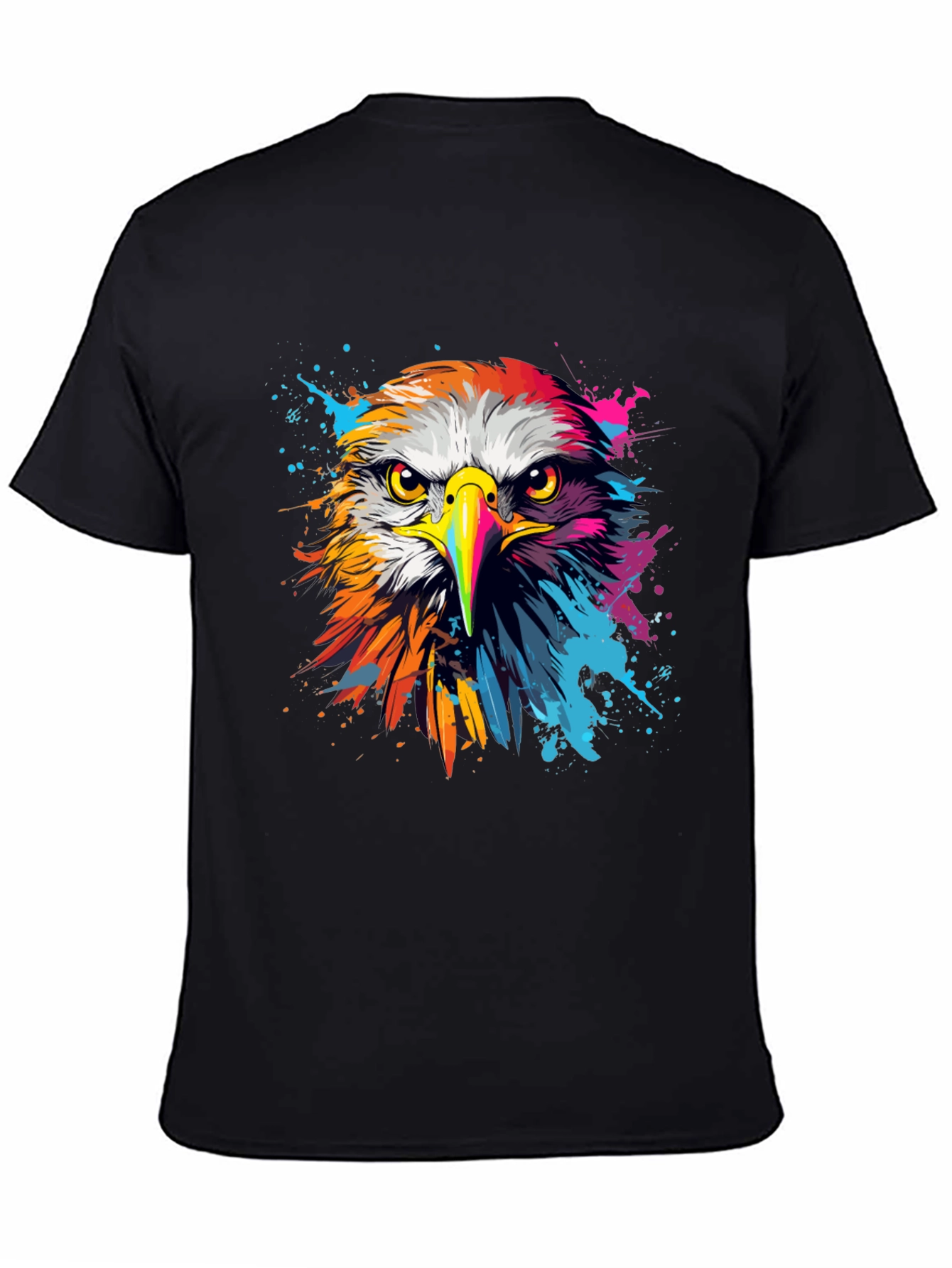 Black Vibrant Eagle Graphic Tee - Bold Black Cotton T-Shirt view 4