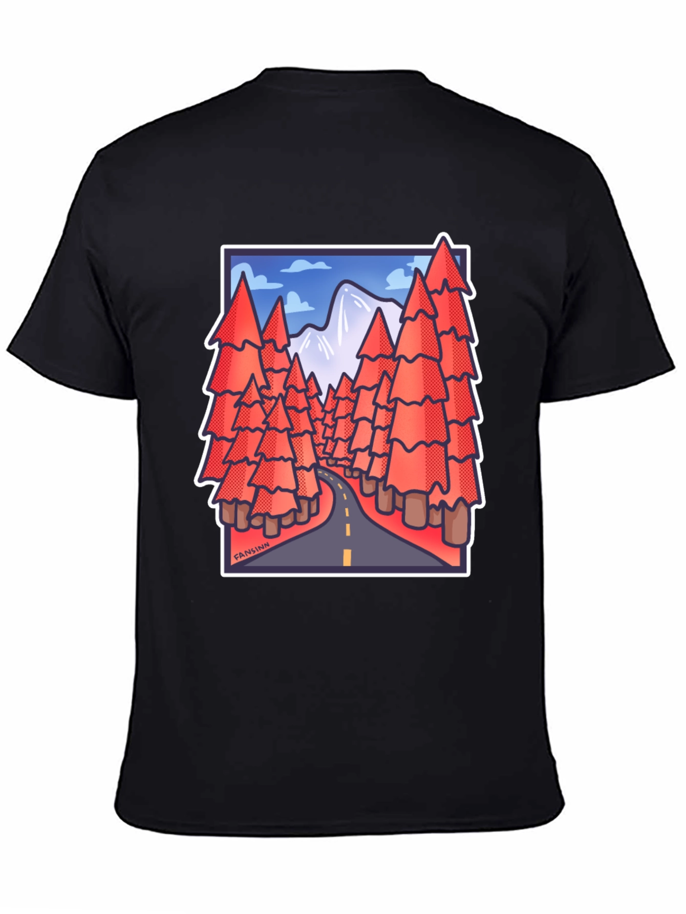 Black Road Trip Trees Graphic Tee - Black Cotton Blend view 4