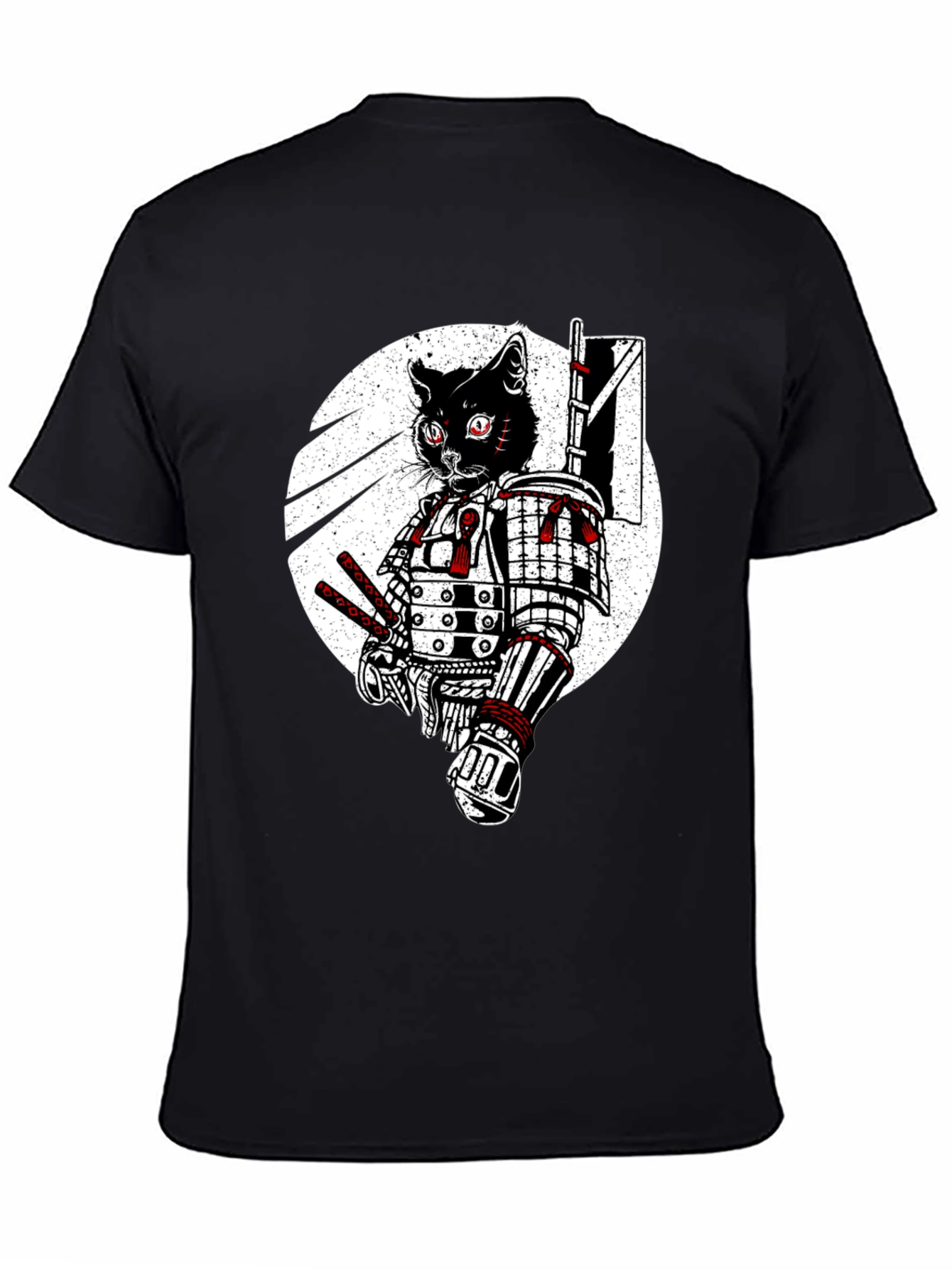 Black Samurai Cat Graphic Tee - Black Cotton T-Shirt view 4