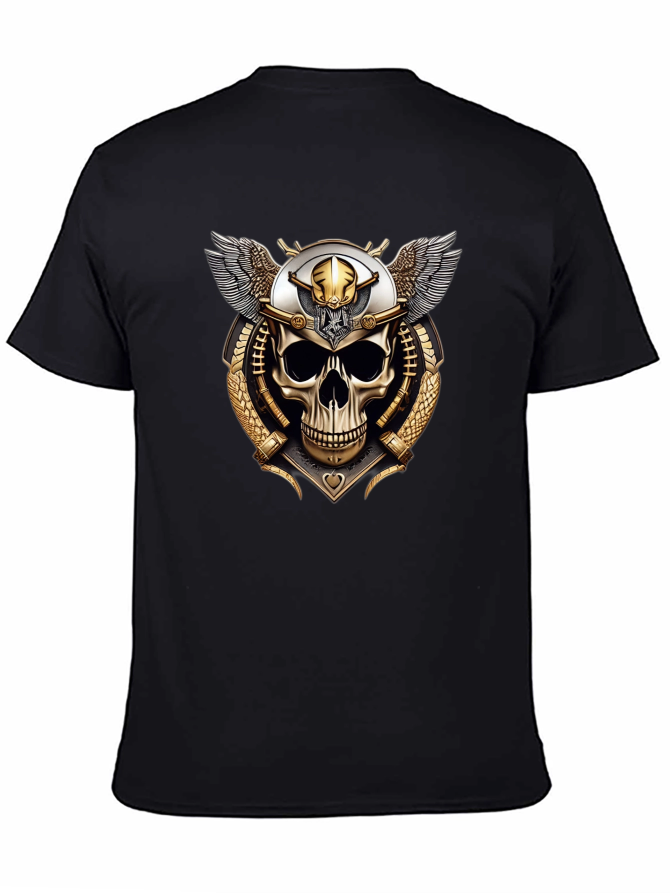 Black Skull & Wings Graphic Tee - Black Crew Neck T-Shirt view 4