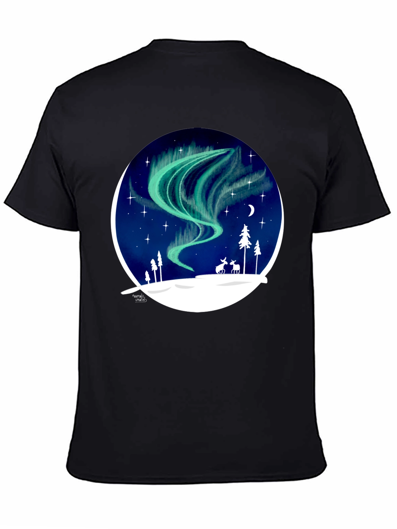 Black Northern Lights T-Shirt: Unique Winter Scene Design view 4