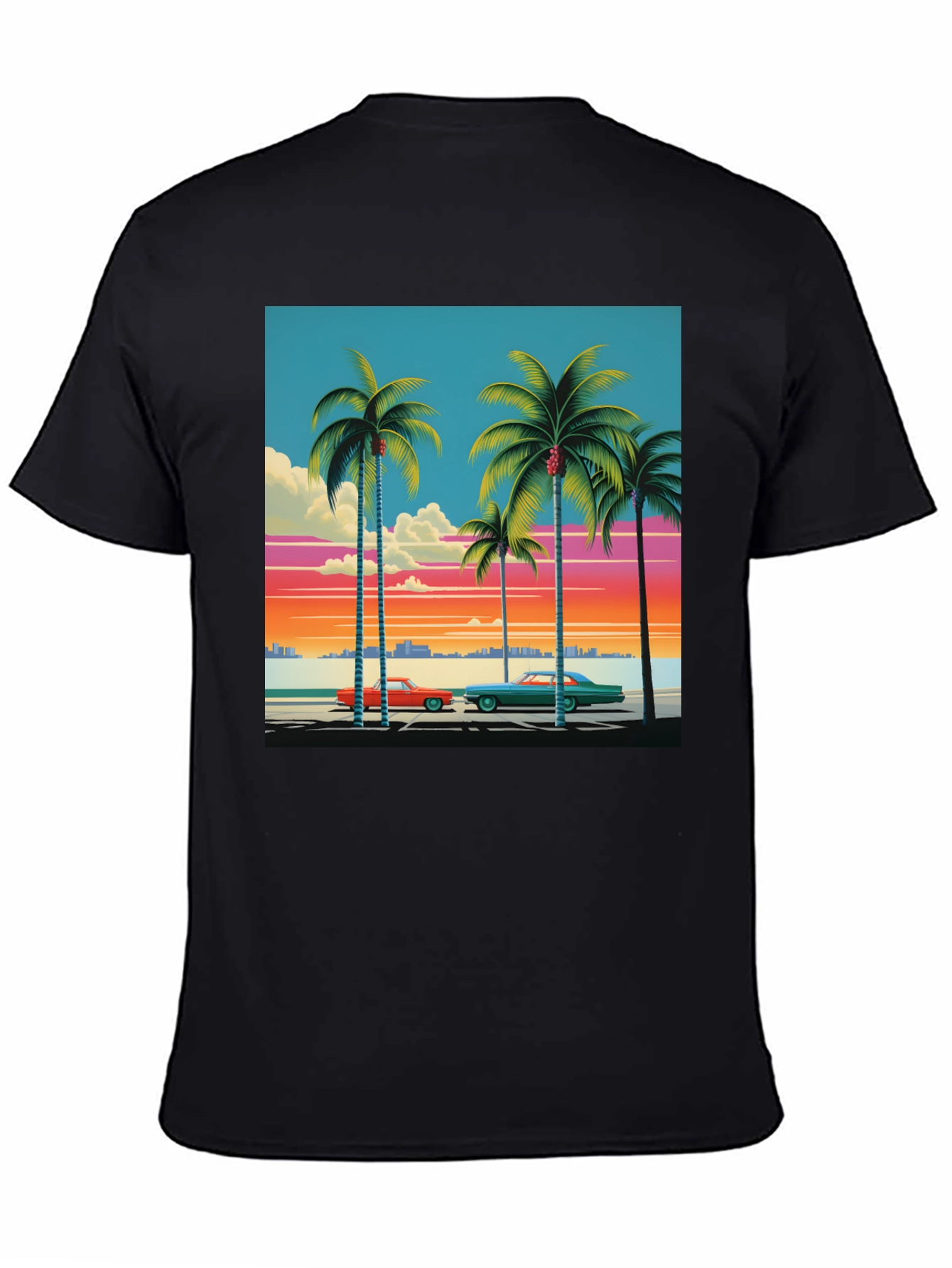 Black Retro Miami Beach Palm Tree T-Shirt view 4