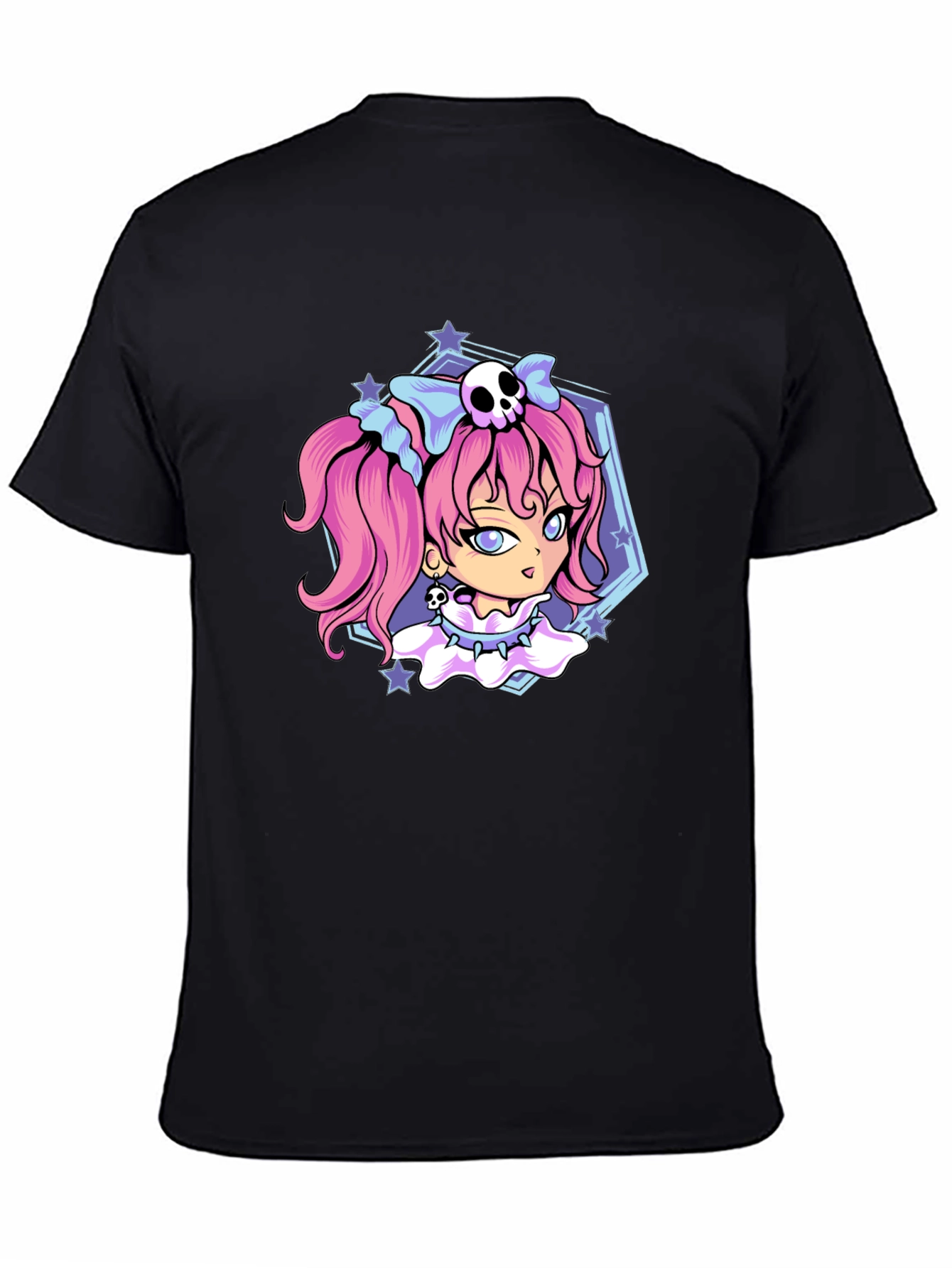 Black Gothic Anime Girl Black T-Shirt view 4