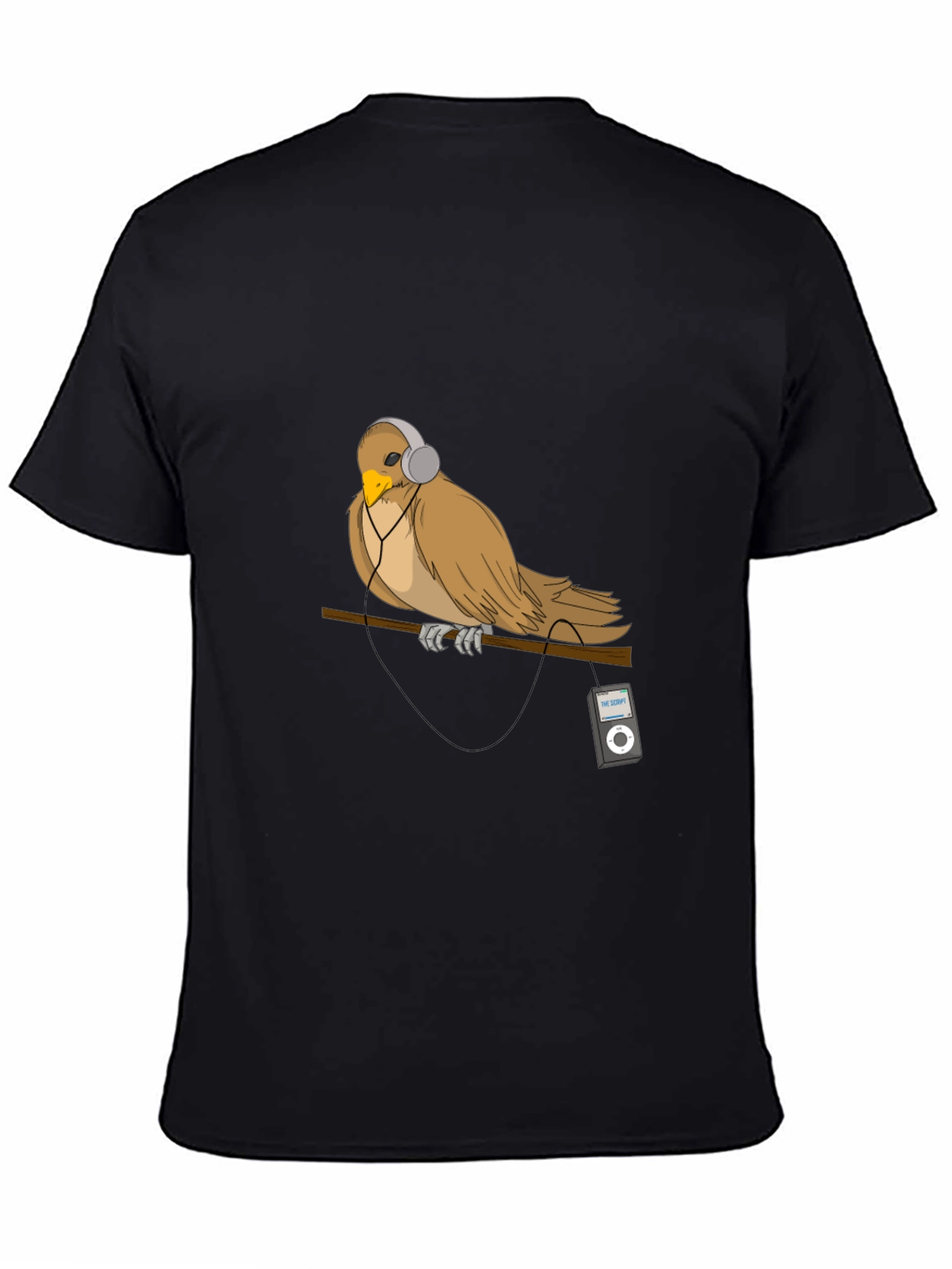 Black Bird with Headphones Graphic T-Shirt view 4