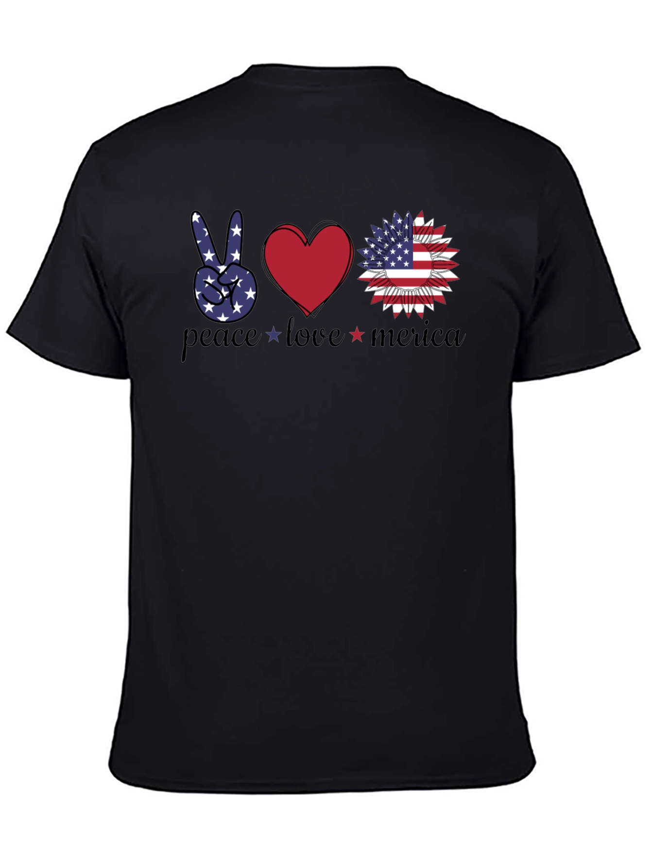 Black Patriotic Peace Love America T-Shirt view 4