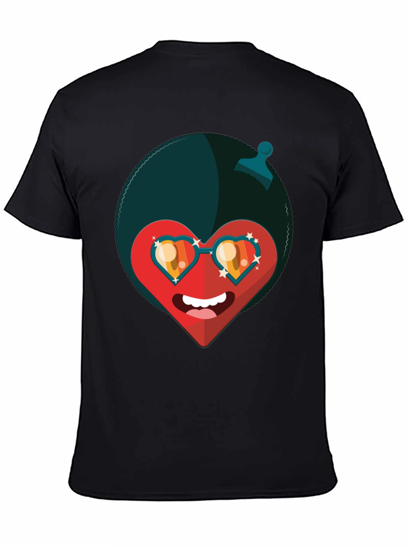 Black Funky Heart Afro T-Shirt - Black Graphic Tee view 4