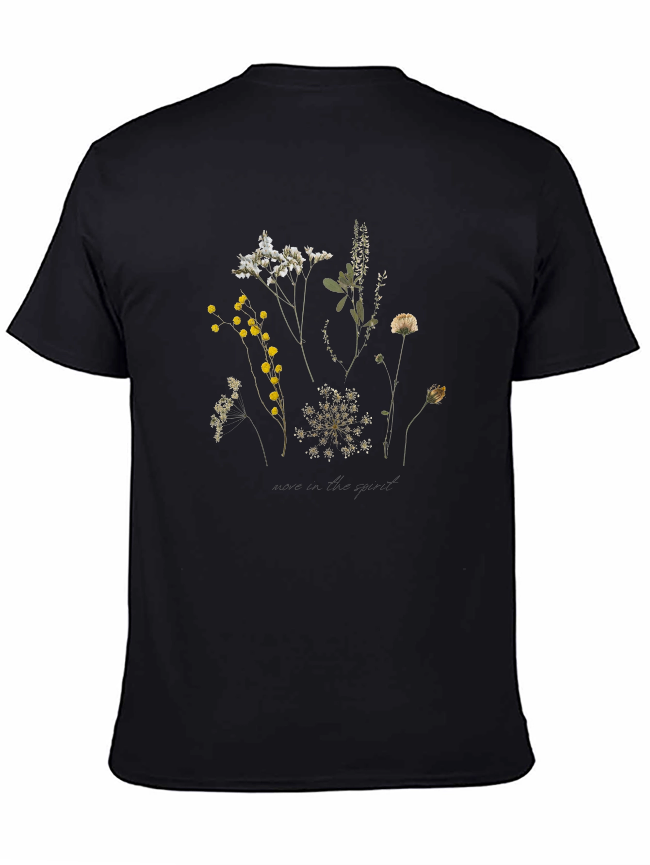Black Botanical Print Black Crew Neck T-Shirt view 4