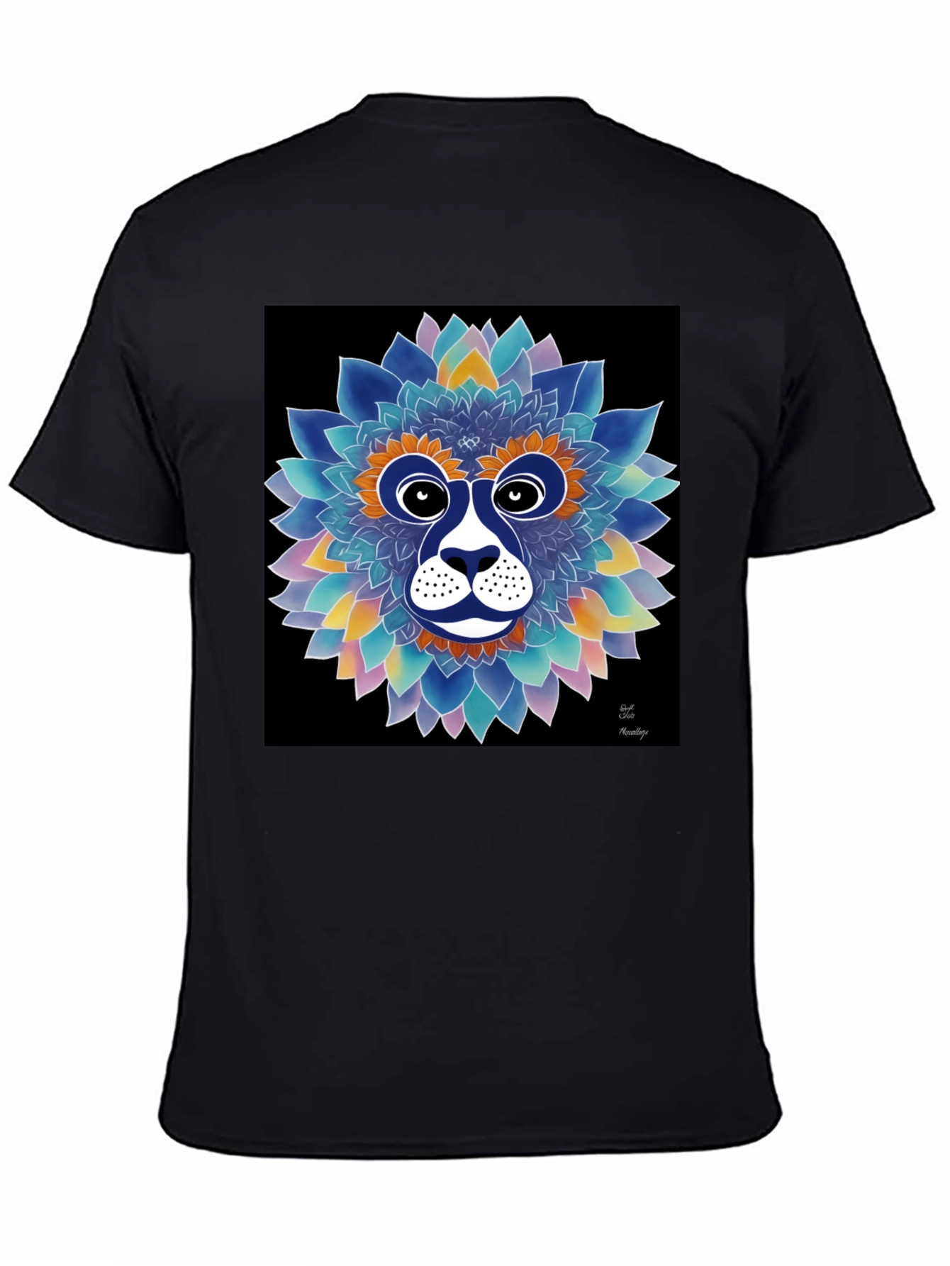 Black Floral Lion Face Graphic T-Shirt view 4