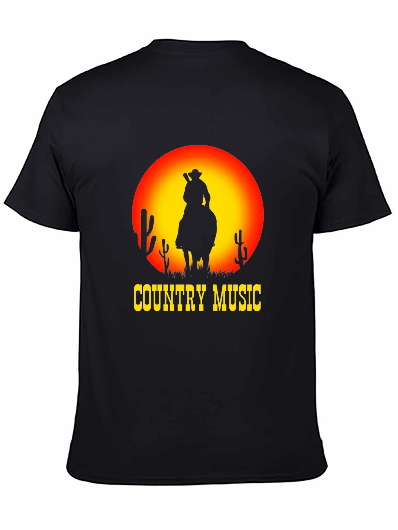 Black Country Music Sunset Cowboy Black T-Shirt view 4