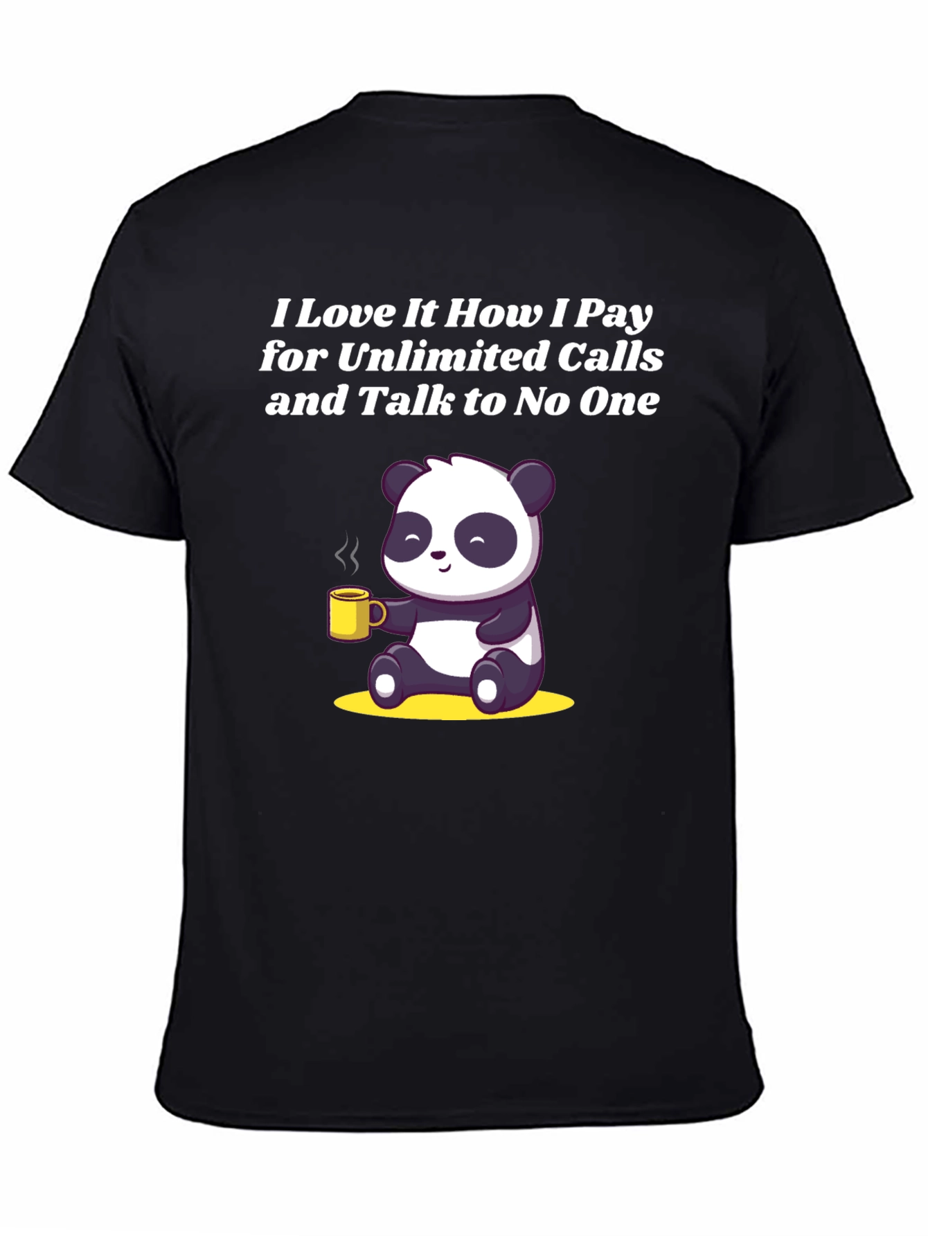 Black Funny Panda Unlimited Calls Graphic T-Shirt view 4