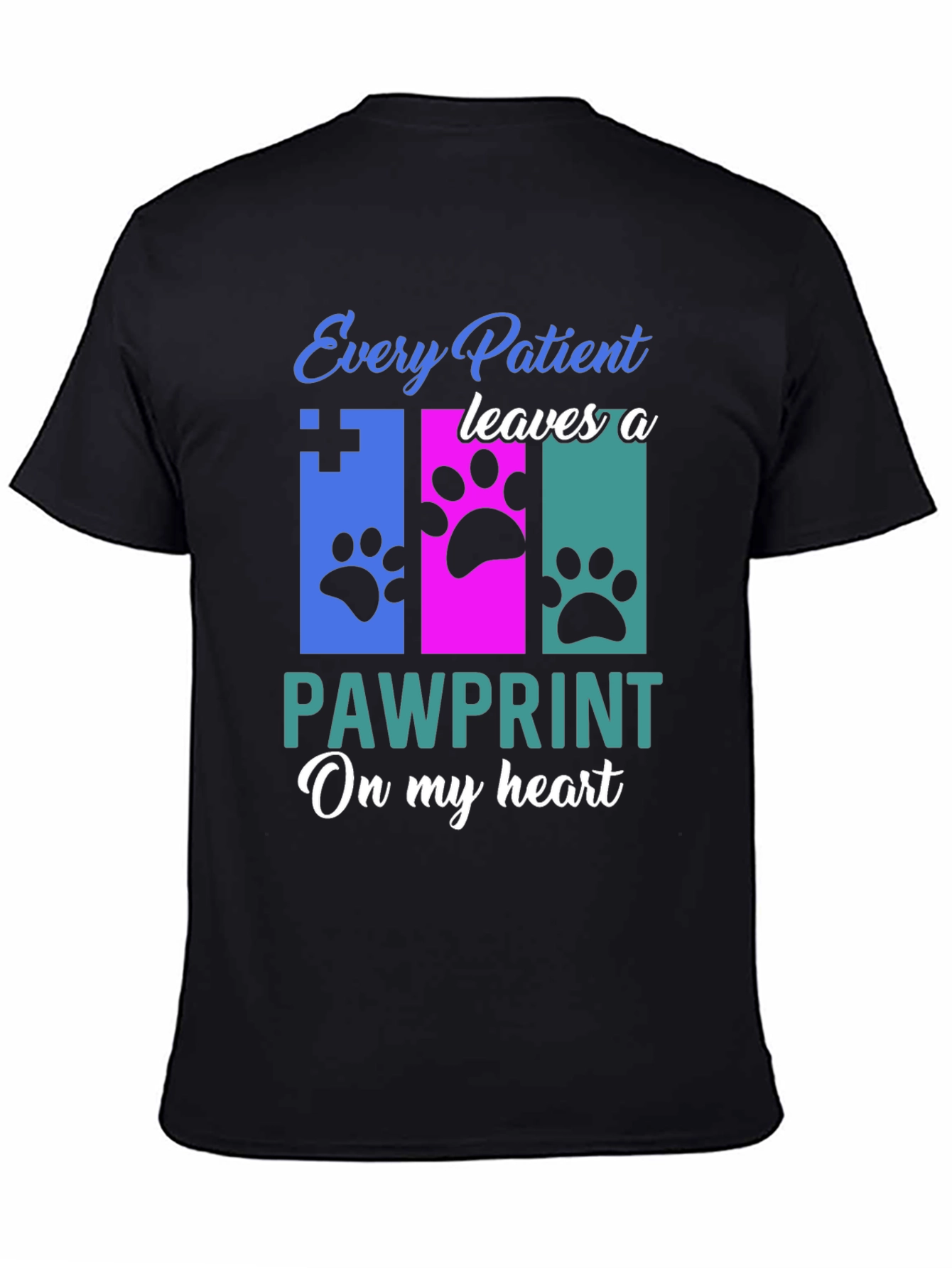 Black Veterinarian Paw Print T-Shirt - Animal Lover Gift view 4