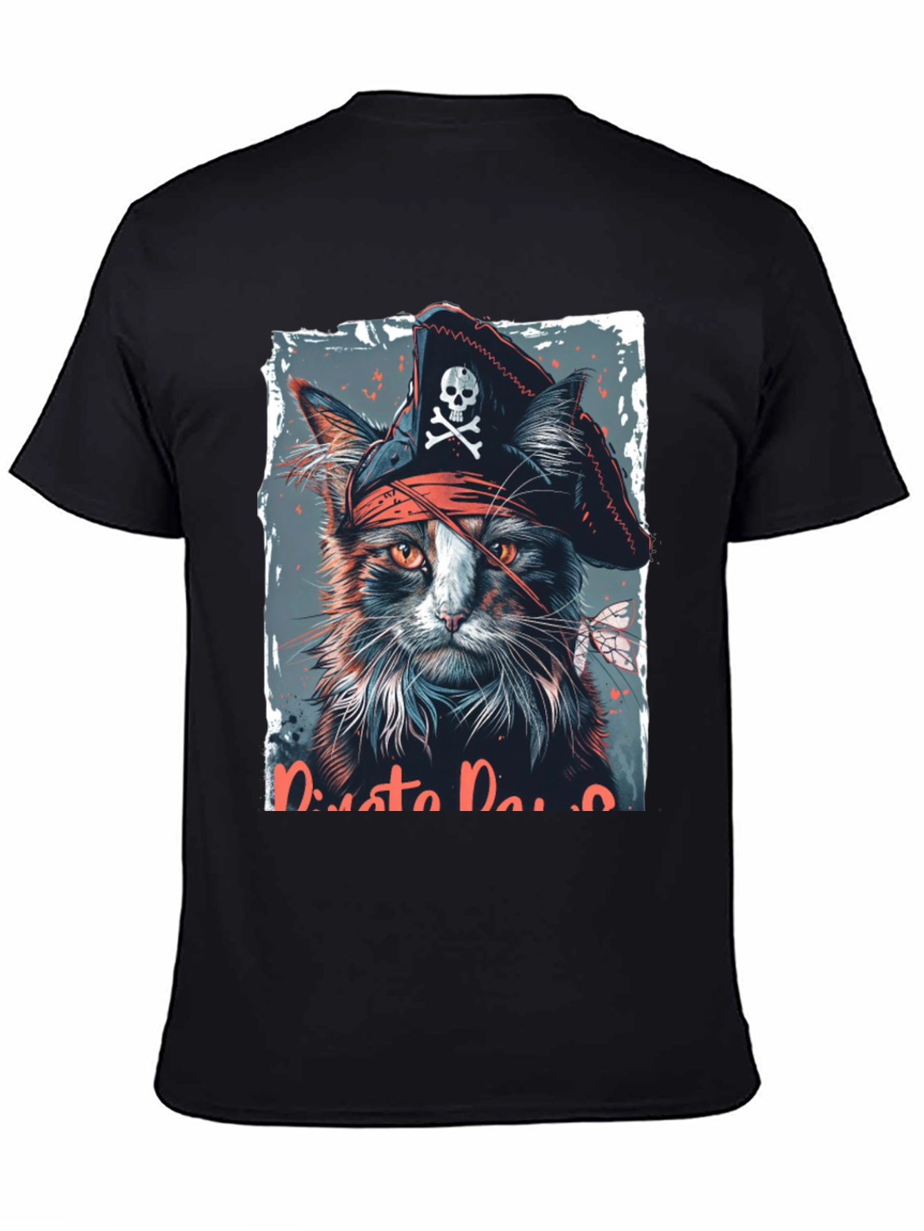 Black Pirate Cat Graphic T-Shirt - Black view 4